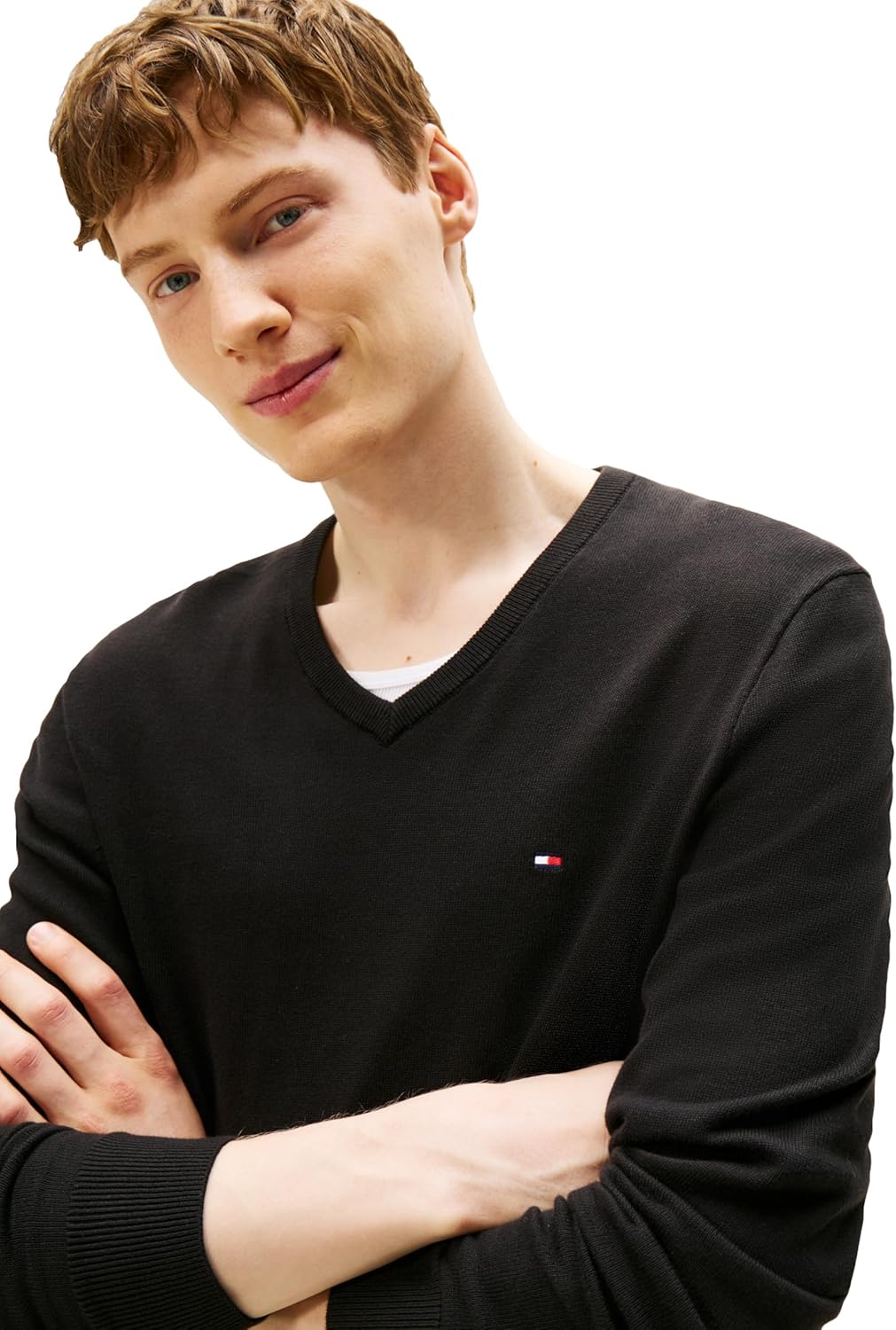 Tommy Hilfiger Mens Cotton Solid V Neck Sweater Lightweight Pullover - Image 2