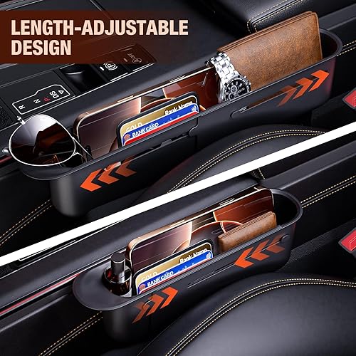 Miniatura 3 de Paquete de 2 organizadores ajustables para asiento de automóvil, relleno multifuncional para espacio lateral del asiento con longitud interna máxima