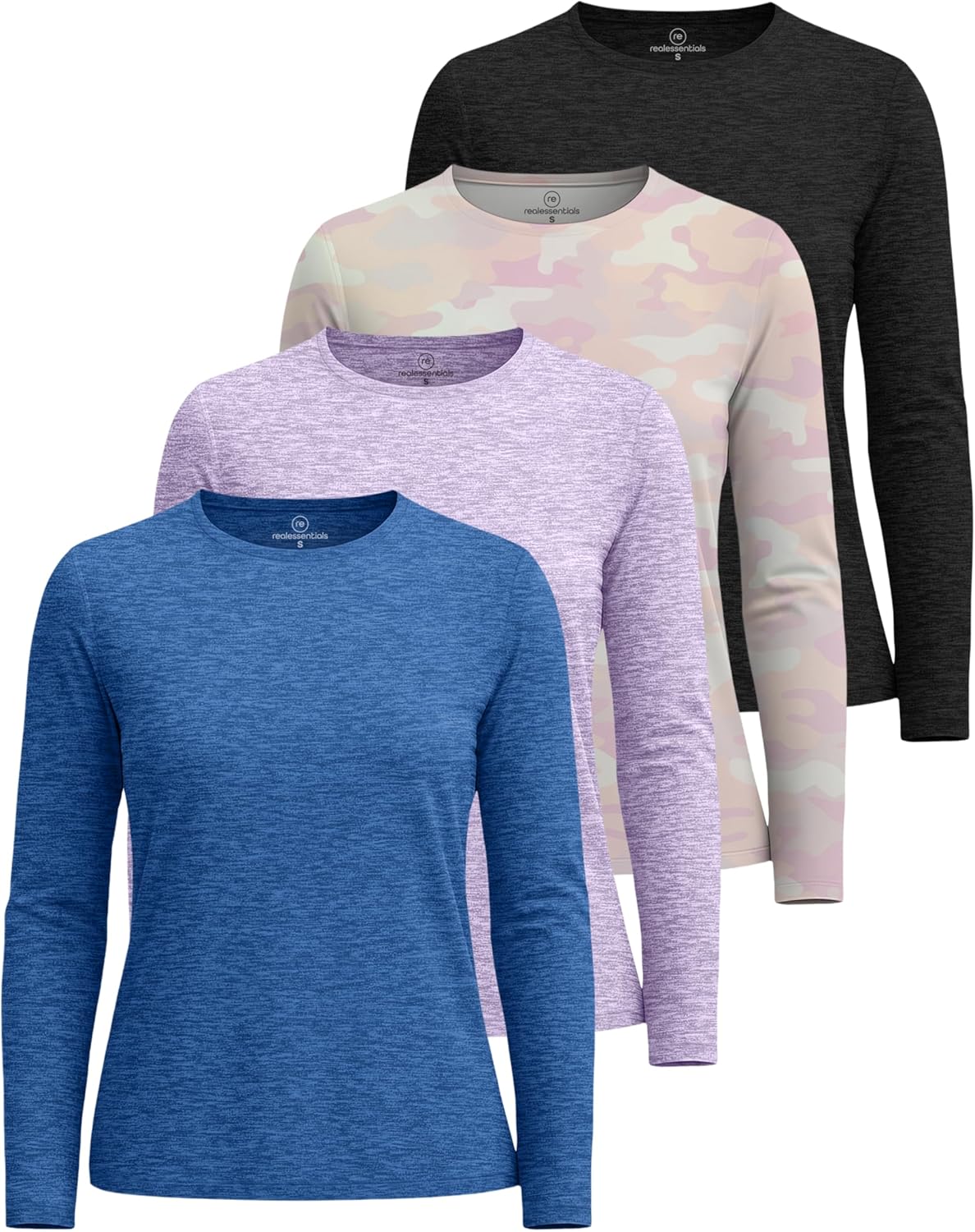 Real Essentials 4 Pack: Women's UPF 50+ Quick Dry Fit Sun Shirts Long Sleeve UV SPF Hiking Top Outdoor (Available in Plus)