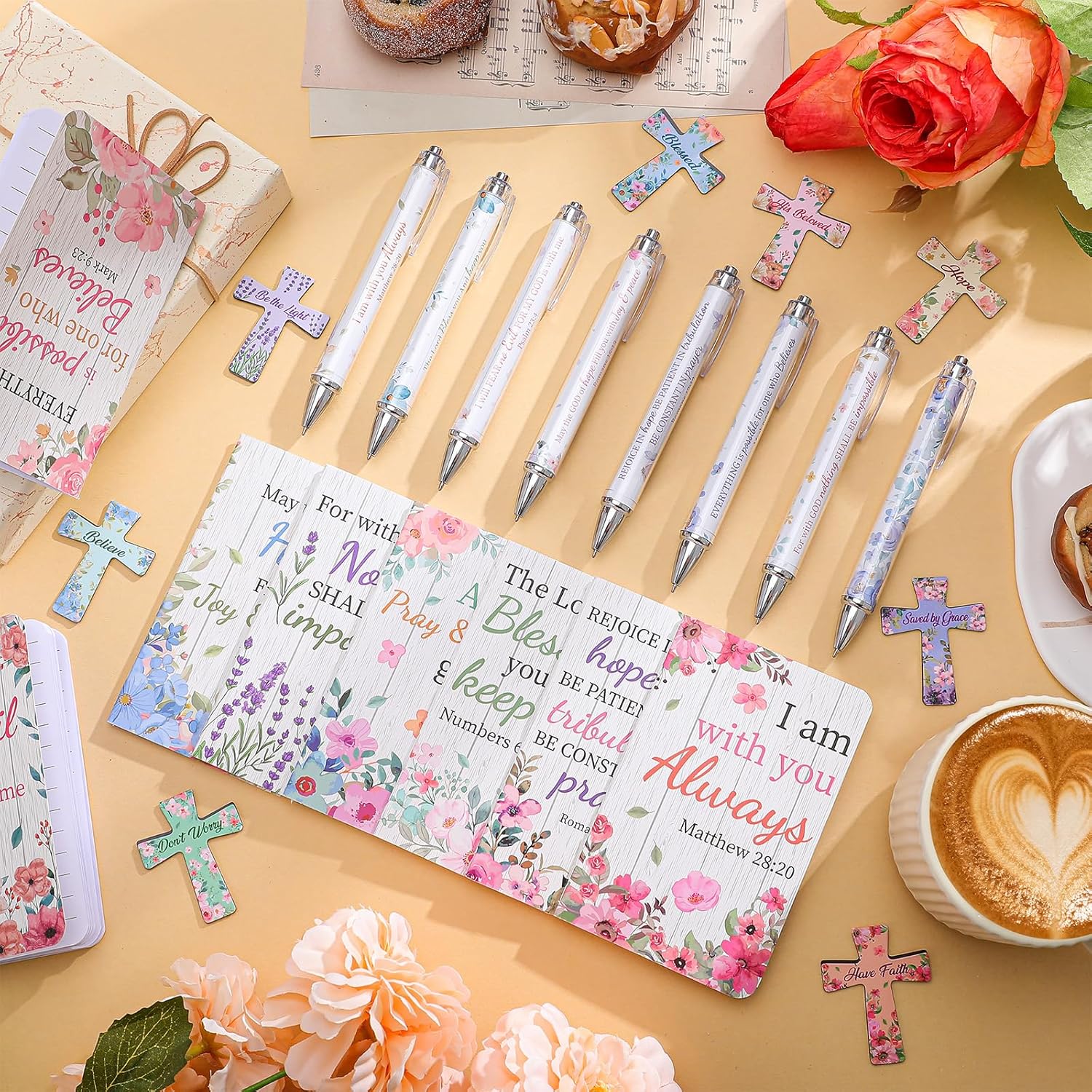 48 Pcs Flower Bible Verse Ballpoint Pens Notebooks Set Christian Gifts Bulk for Women Men Religious Notepad Ink Pen Cross Bookmarks Church Party Favors for Colleague Coworker Office School Supplies - Image 5
