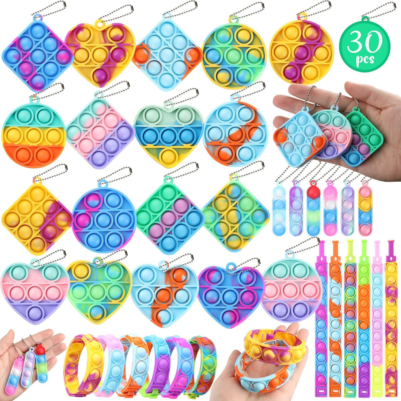 Party Favors, 35 Pcs Pop Fidget Toys Keychain Its for Kids Adults, Mini Push Bubble Pops Bulk Sensory Toys, Birthday Gifts Classroom Prizes for Boys Girls Goodie Bag Treasure Chest Box