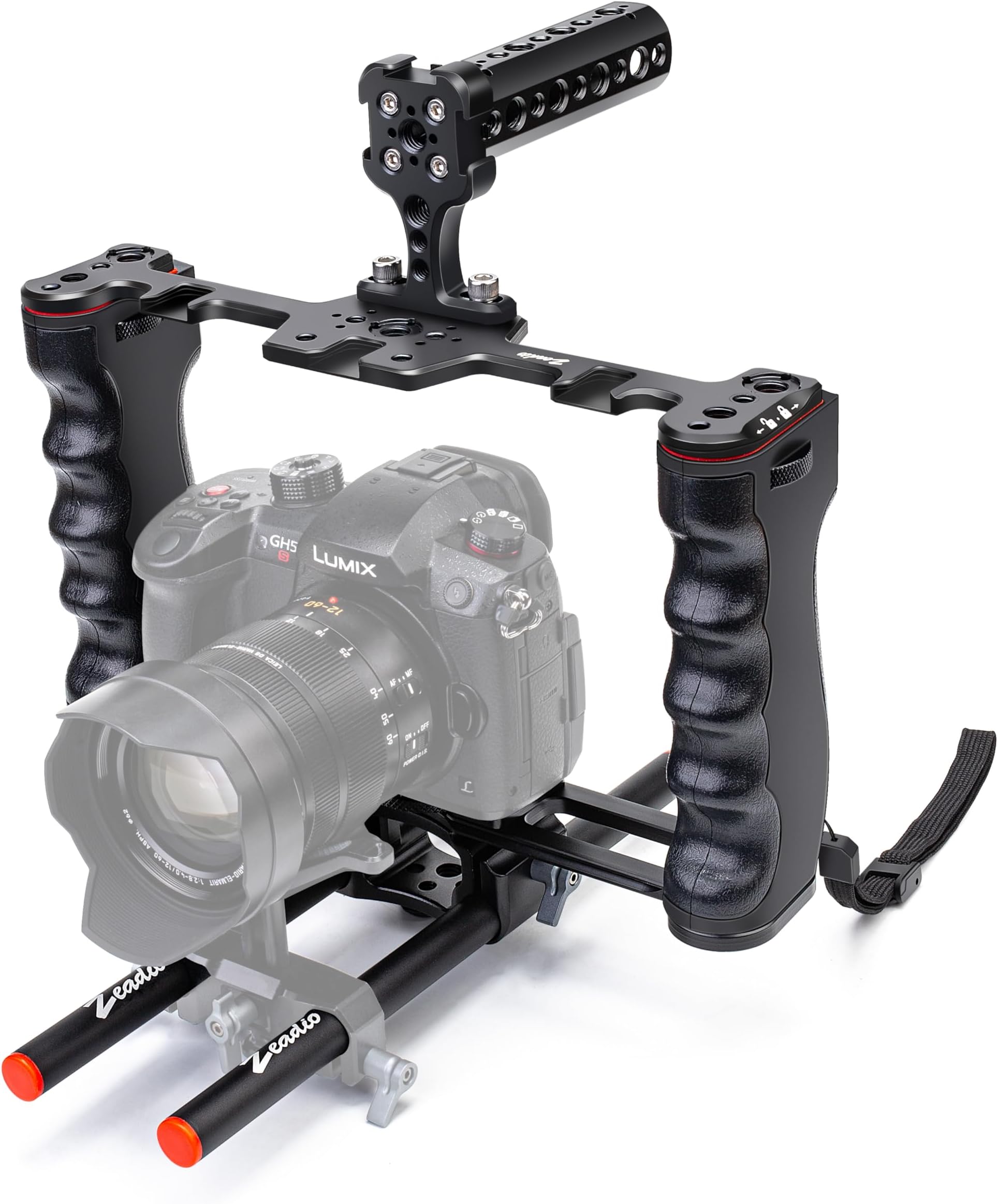 Zeadio Camera Video Rig Cage, Aluminum Filmmaking Movie Making Kit with Top Handle, Arca Type Base and two 15mm Rod Guide, Compatible with all DSLR Camera and Camcorder