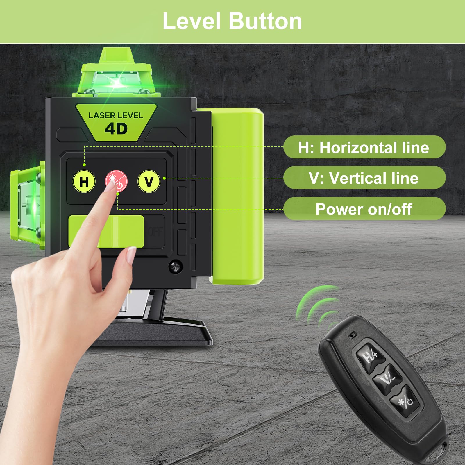 Livella Laser Autolivellante 16 Linee, 4 X 360 °Livello Laser Autolivellante Verde, 2 x Batterie, Autolivellante, Supporto Rotante, Telecomando Cabina di Rilevamento (con Treppiede)