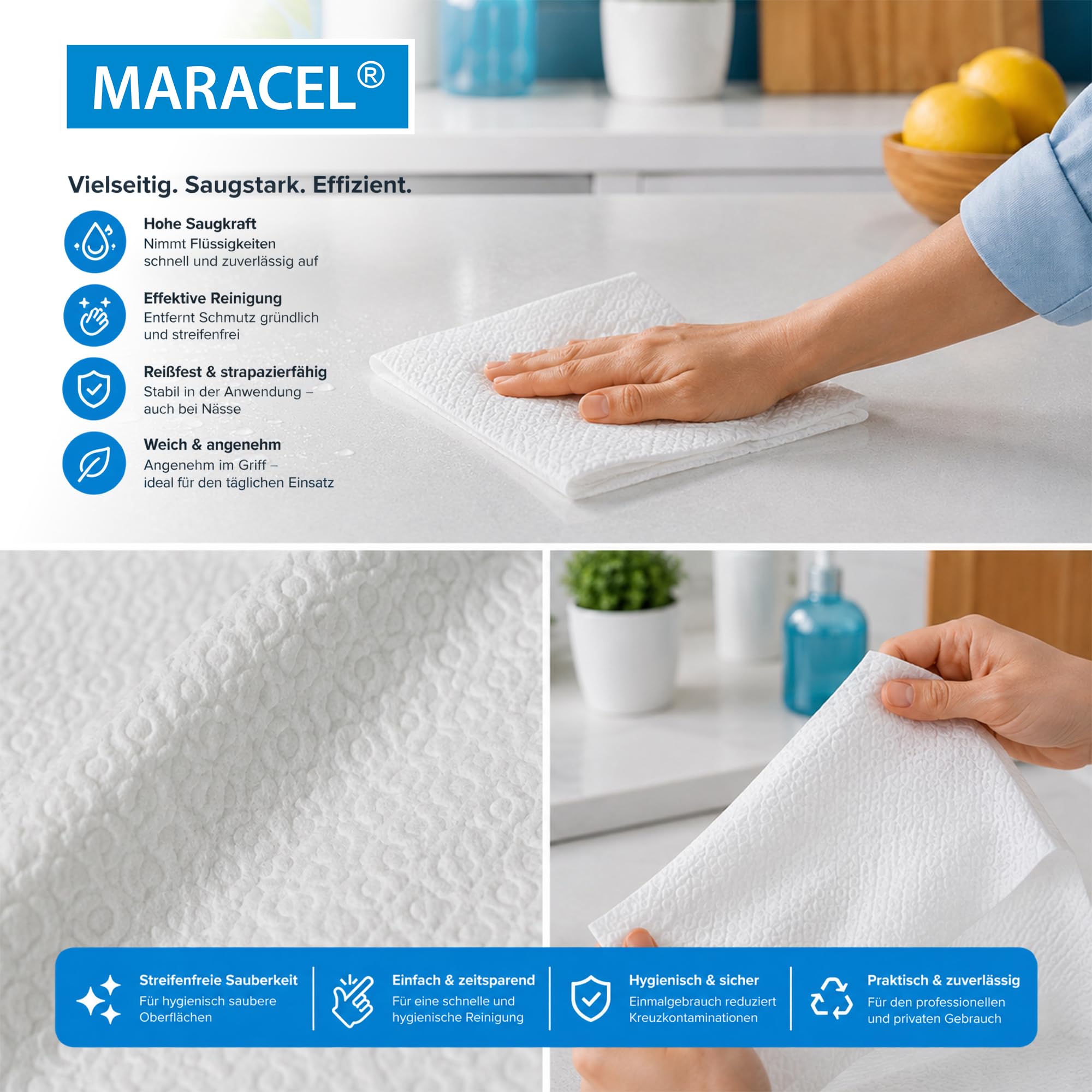 MARACEL Plegetuch | Reinigunstuch LIGHT 1.200 Stk./Karton | Wischtuch 33 x 30 cm