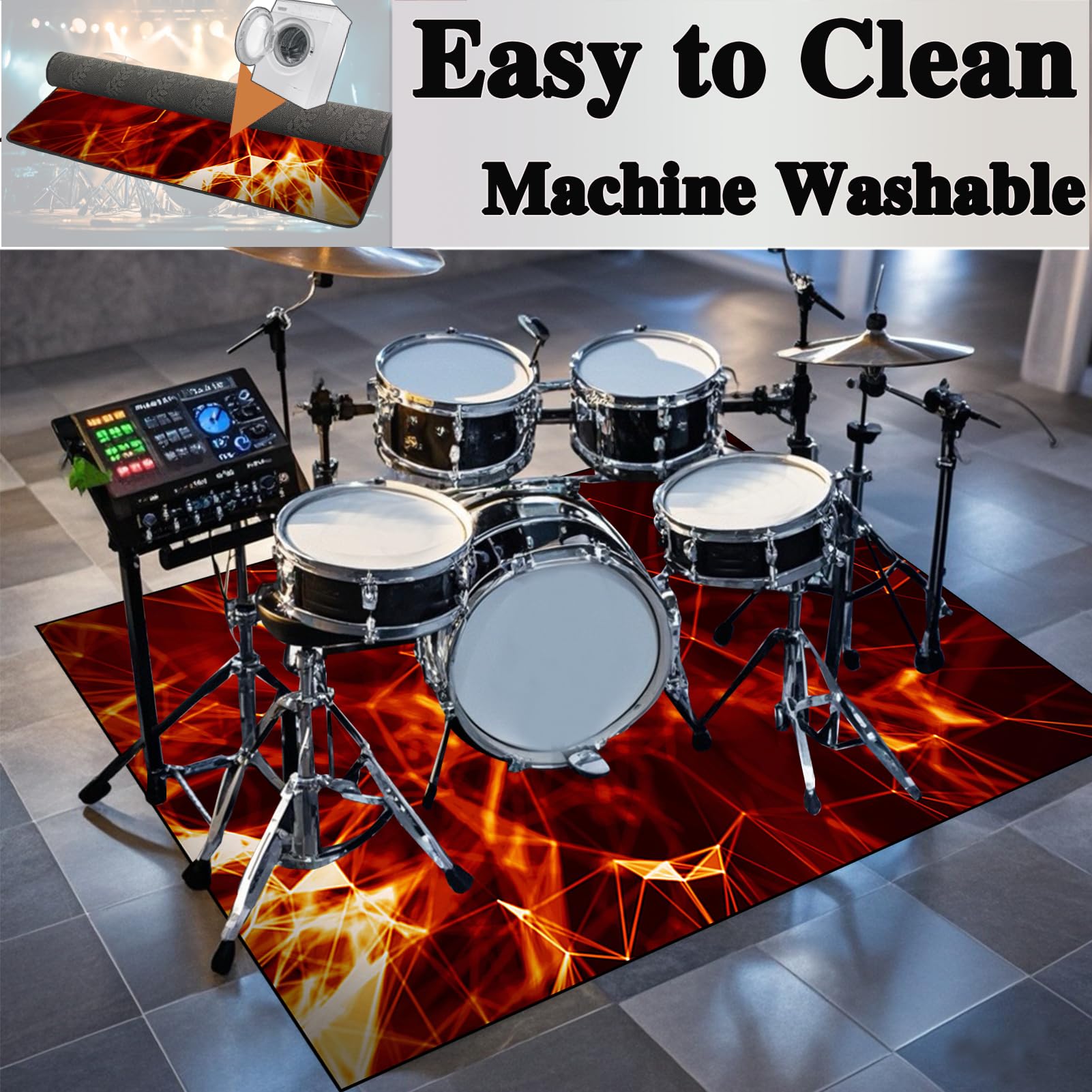 Tappeto Batteria Elettronica, Tappeto Batteria Acustica, Tappeto Batteria Insonorizzante, Tappeto a Tamburo in Strumenti Musicali per Batteria Elettronica Grancassa Rullante Drum Carpet 230 x 180 cm