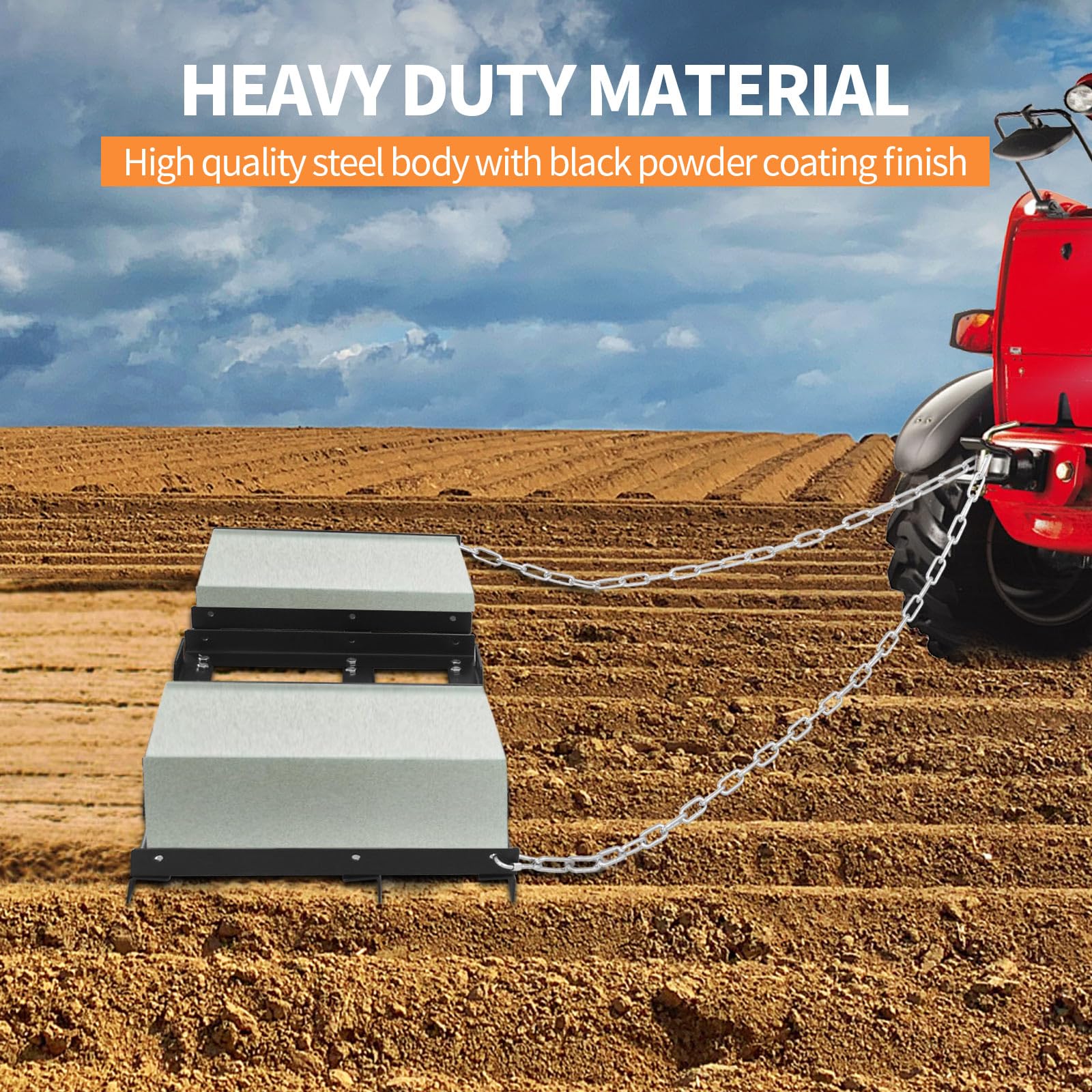 Remolque resistente detrás del rastrillo de césped y nivelador de tierra para grava, suelo y heno, compatible con ATV, UTV, tractor y cortacésped