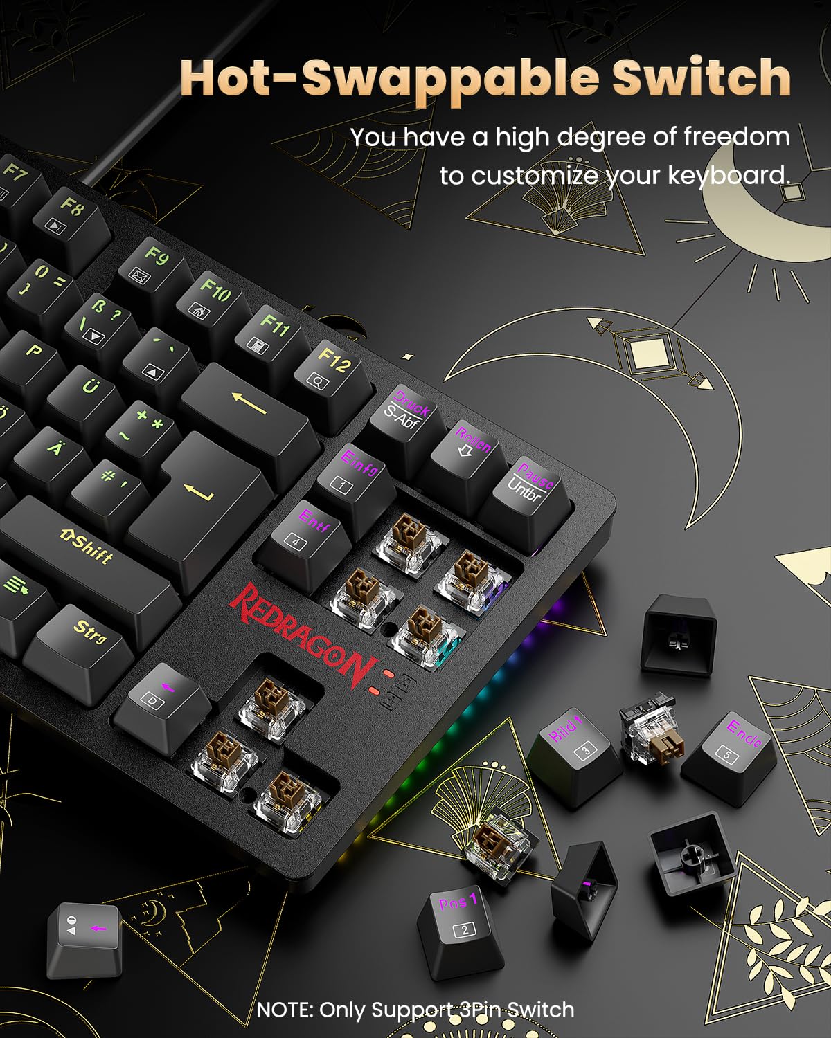 Redragon K552 Gaming Tastatur und Maus, Mauspad Combo 87 Tasten LED Hintergrundbeleuchtung Mechanische Gaming Tastatur mit Brauner Schaltern Gaming Mauspad für Windows PC Spiele - S113 DE QWERTZ