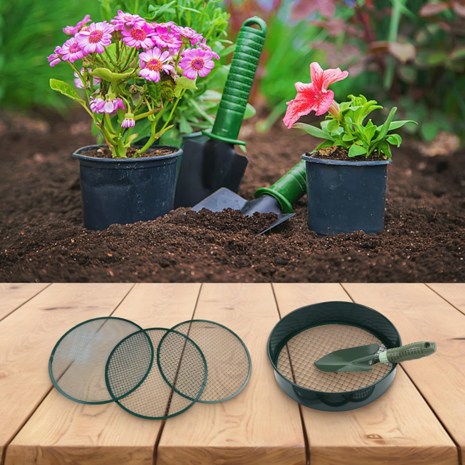 Per setaccio del suolo in acciaio inox pala da giardinaggio schermo orticolo con 4 maglie di dimensioni 3 mm 6 mm 9 mm 12 mm per il filtraggio dei detriti del terreno (telaio dello schermo)