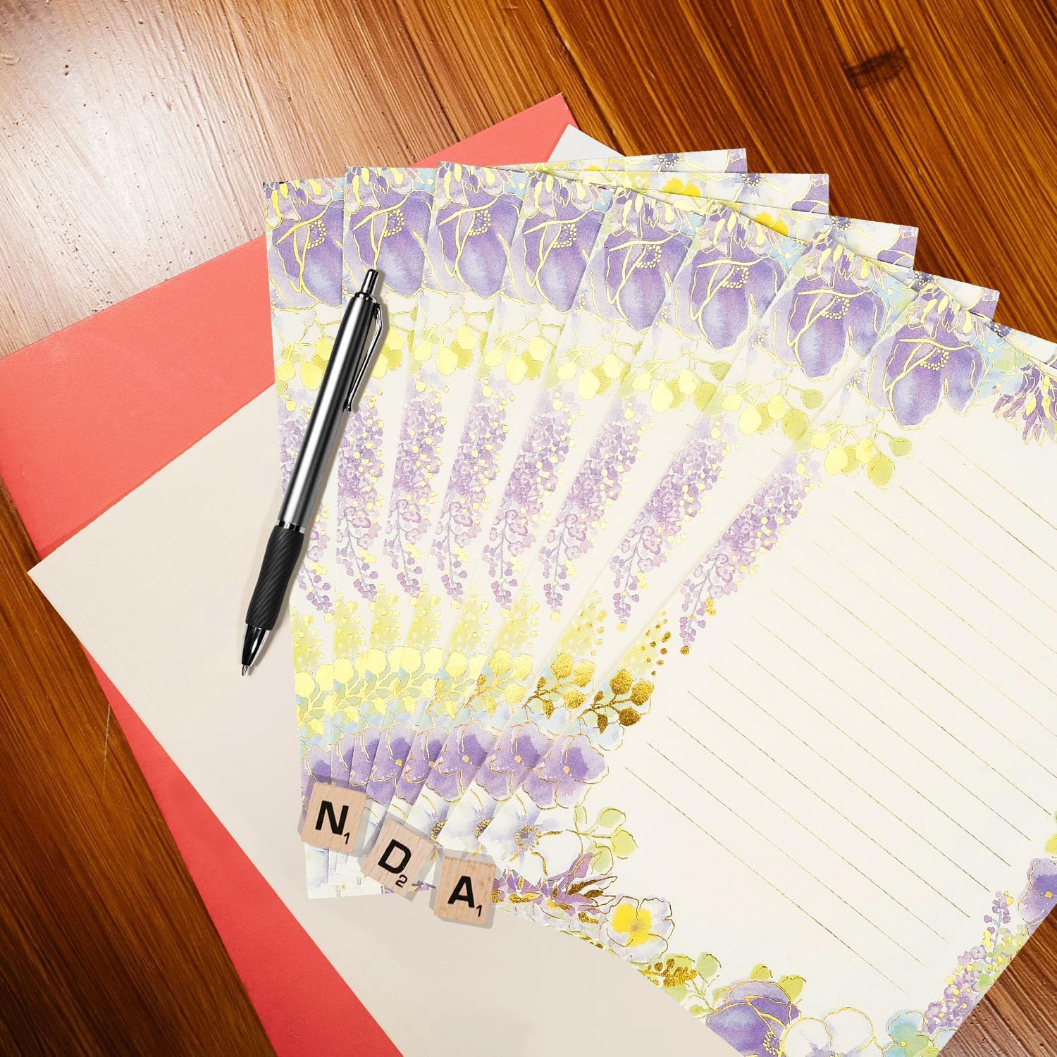 Briefpapier-Set mit 64 Blatt – A5, niedlich, farbige Goldfolie, Stempel, ausgefallenes liniertes Schreibpapier, zum Schreiben von Briefen, Sammelalben, Gedichten, Basteln, Hochzeitseinladungen,