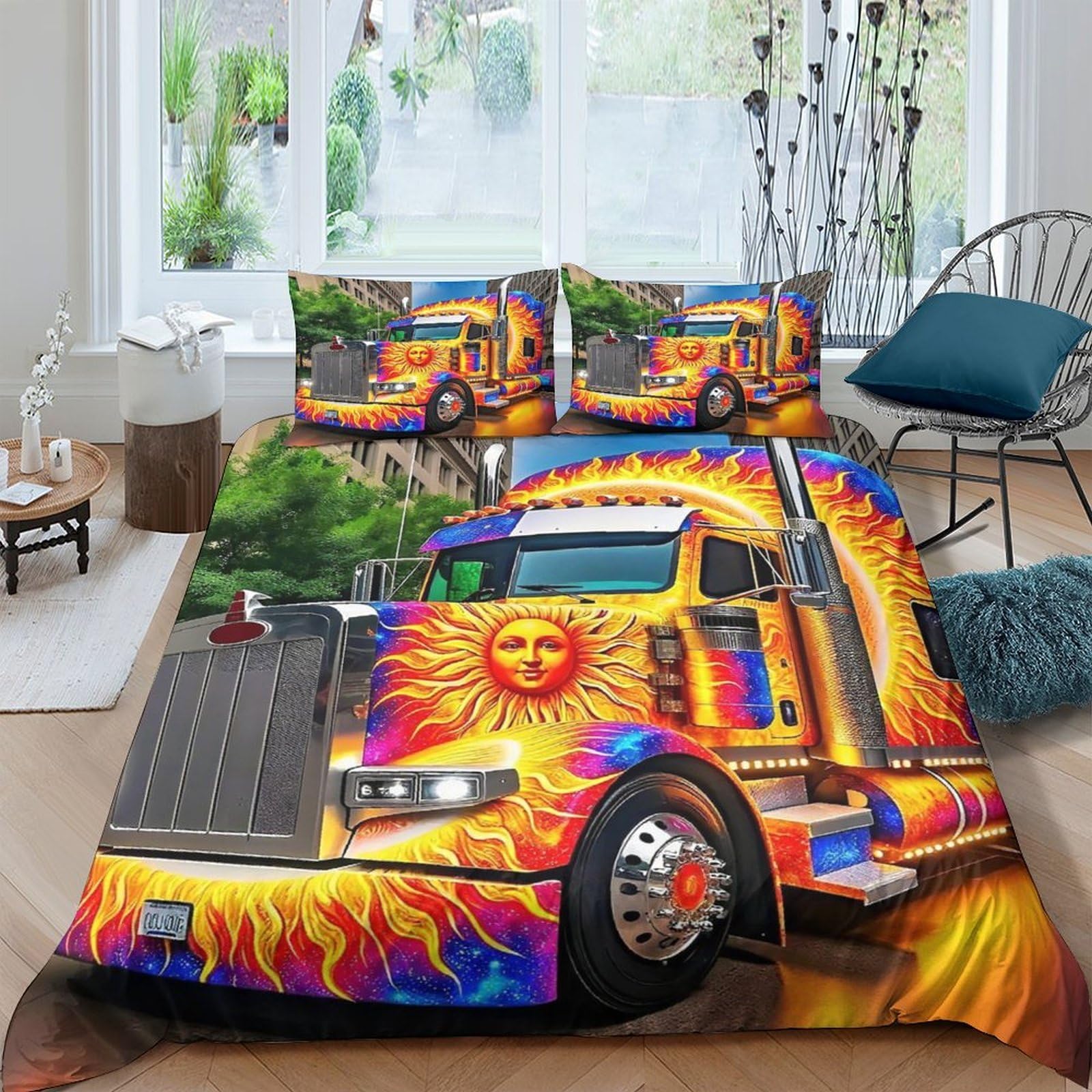 Housse de couette camion 200x200 parure lit microfibre zip anti-glissement