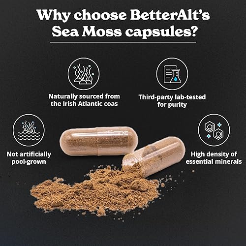 Miniatura 4 de Musgo marino Iris de 3000 mg, aceite de semilla negra, 1000 mg de Ashwagandha, 1000 mg de raíz de Burdrock, 1000 mg de vejiga con pimienta negra y