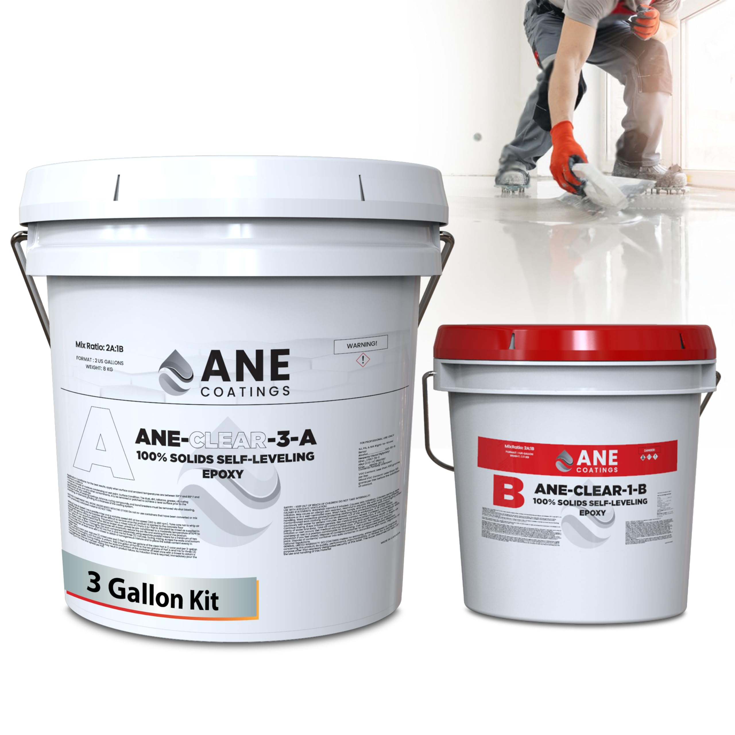Self Leveling Epoxy Resin Kit – ANE Garage Floor Epoxy Kit Spreads Seamlessly. Durable, Industrial Grade Clear Epoxy Resin for Concrete Floors and Countertops - Clear