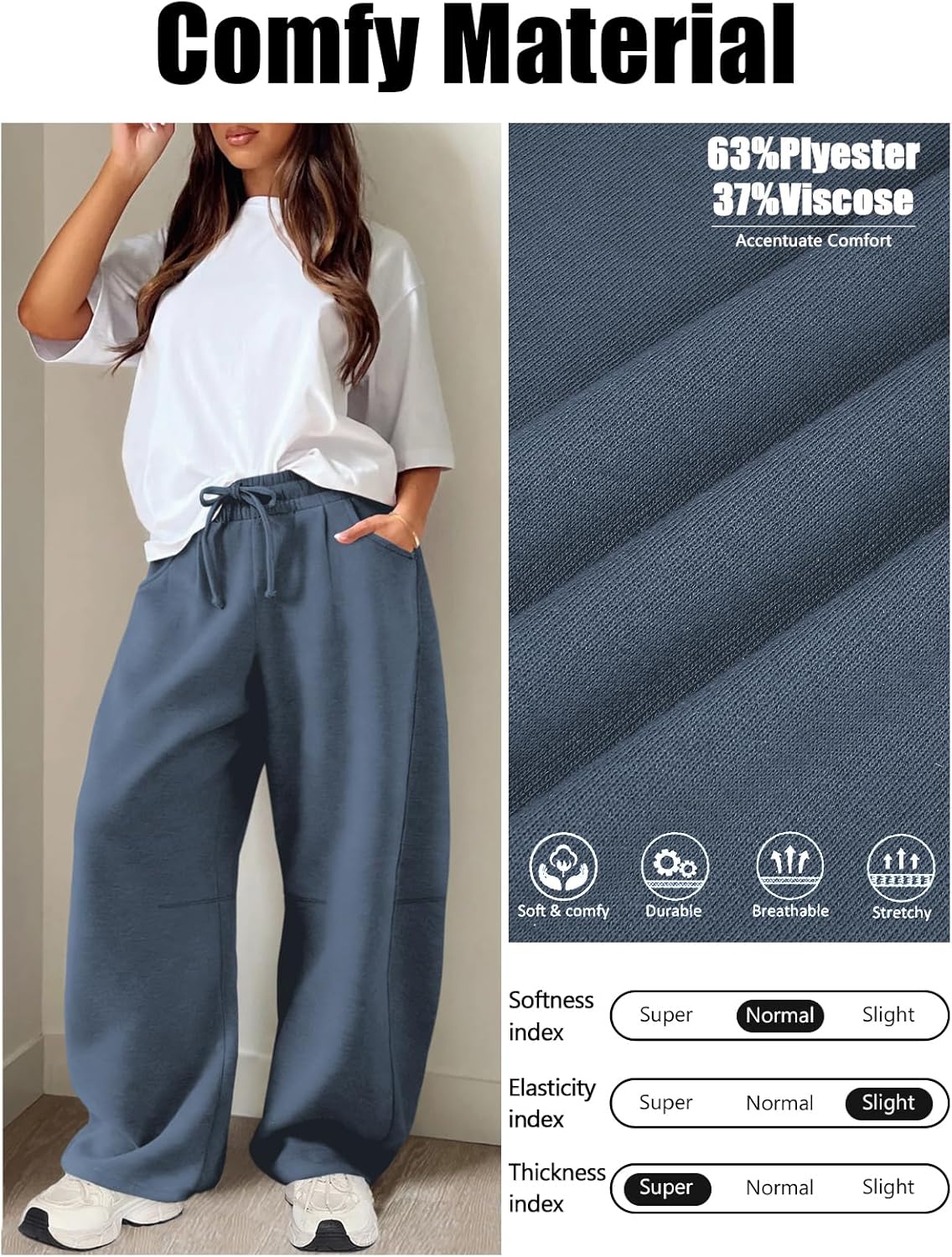 Womens Barrel Sweatpants Wide Leg Sweat Pants for Women Elastic Waisted Drawstring Pants Casual Athletic Fall Clothes - Image 5