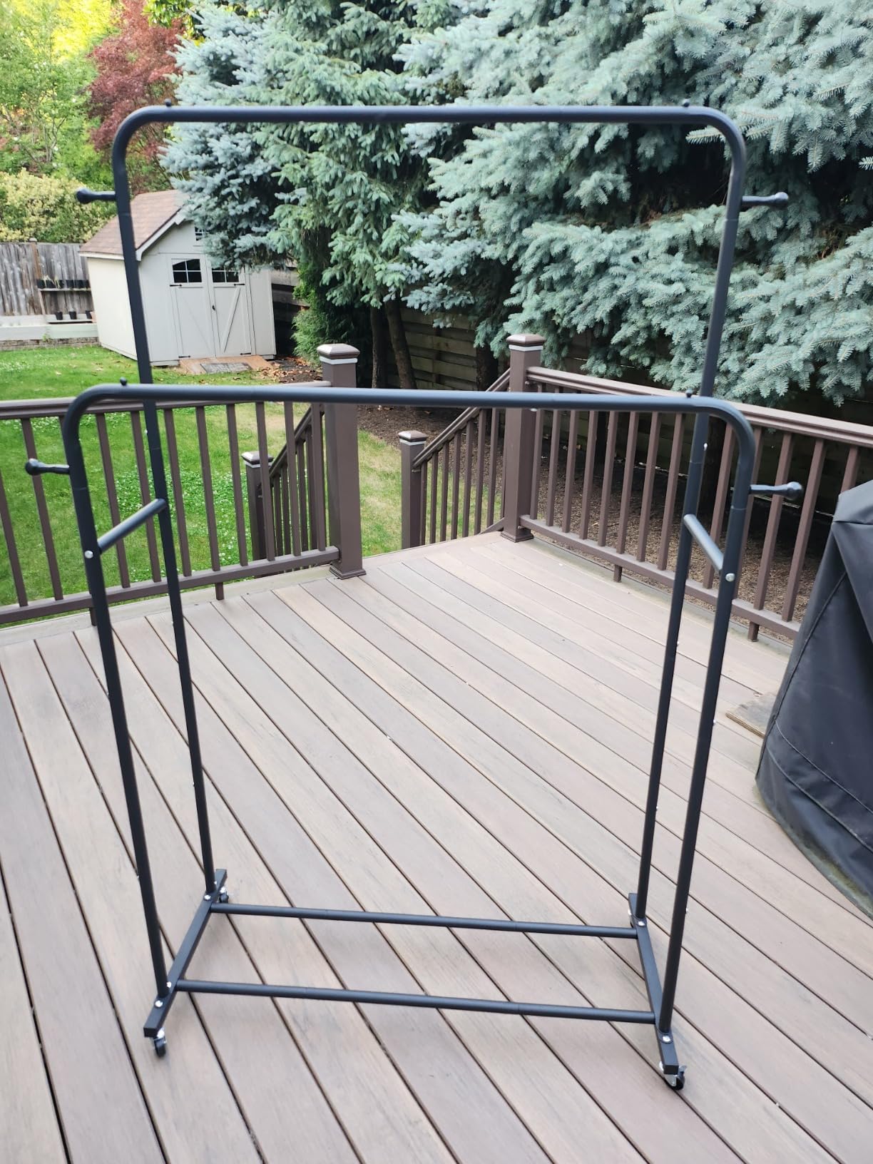 8/mo Finance Laiensia Double Rods Garment Rack with Wheels, Clothing