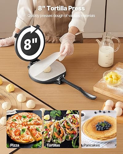 Miniatura 16 de VEVOR Prensa de tortilla, máquina de tortillas y Roti de 8 pulgadas, prensa de tortilladora resistente de hierro fundido, máquina de pataconera