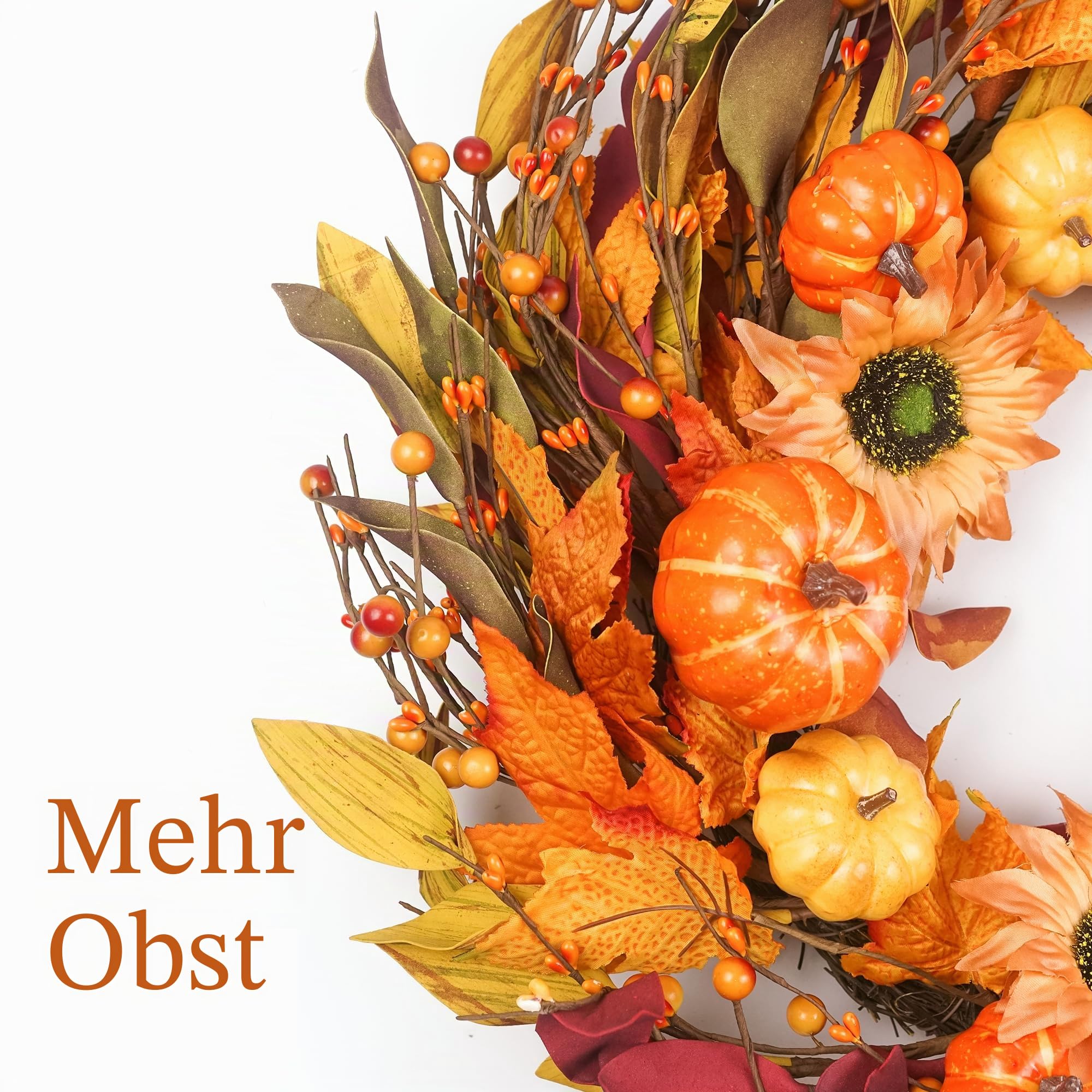 Herbstkränze für Haustür, 55,9 cm, Herbstkranz mit Beerenkürbis, Ahornblättern, Erntedankfest-Dekorationen für drinnen und draußen