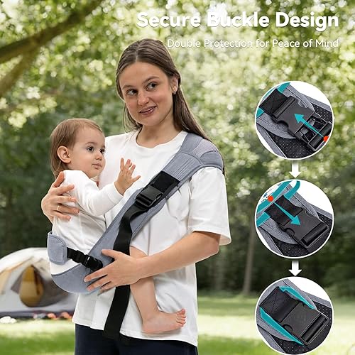 Miniatura 5 de Portabebés para recién nacidos a niños pequeños Portabebés ajustable para 25-60 libras, cómodo transporte manos libres (gris)