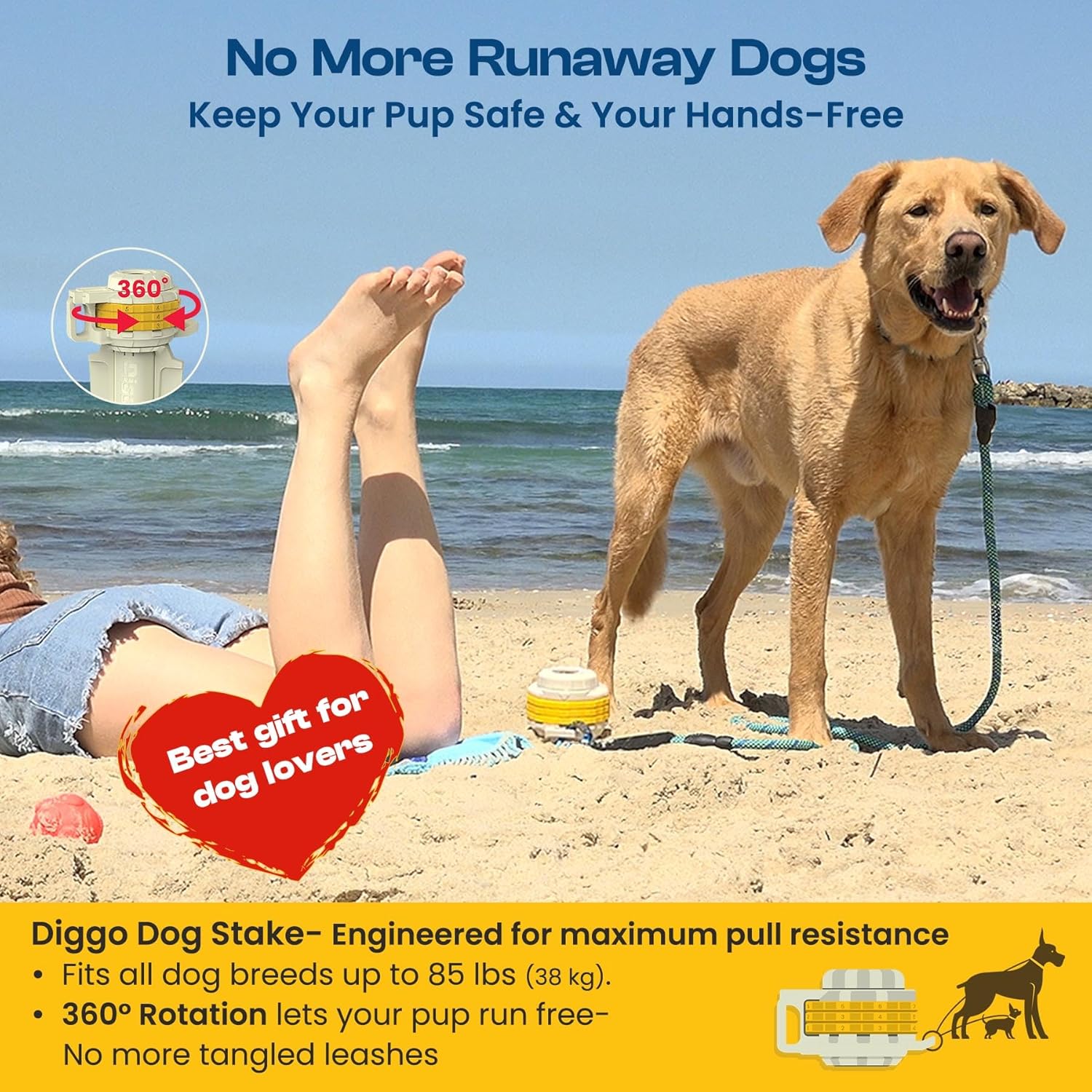 Diggo Multi-Purpose Beach Anchor – Combination Lock for Unattended Bags, Umbrella Sand Anchor, Dog Tie-Out Stake, Essentials Beach Accessories