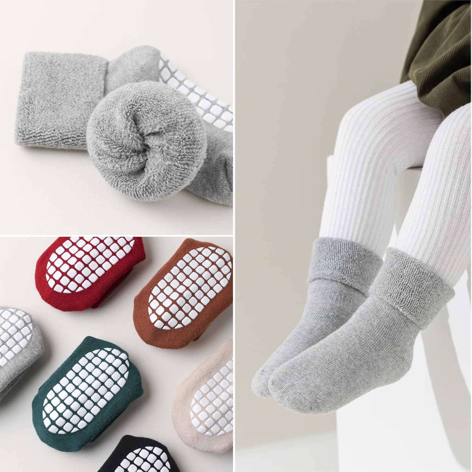 EPEIUS Toddler Non Slip Socks,Terry Cotton Turn Cuff Socks for Boys & Girls,Thick Warm Winter Sock 6 Pack 1-6 Years old - Image 5