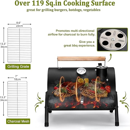 Miniatura 3 de Leonyo Parrilla de carbón portátil, parrilla pequeña para barbacoa, mini parrilla de carbón de mesa, parrillas de campamento compactas para cocinar