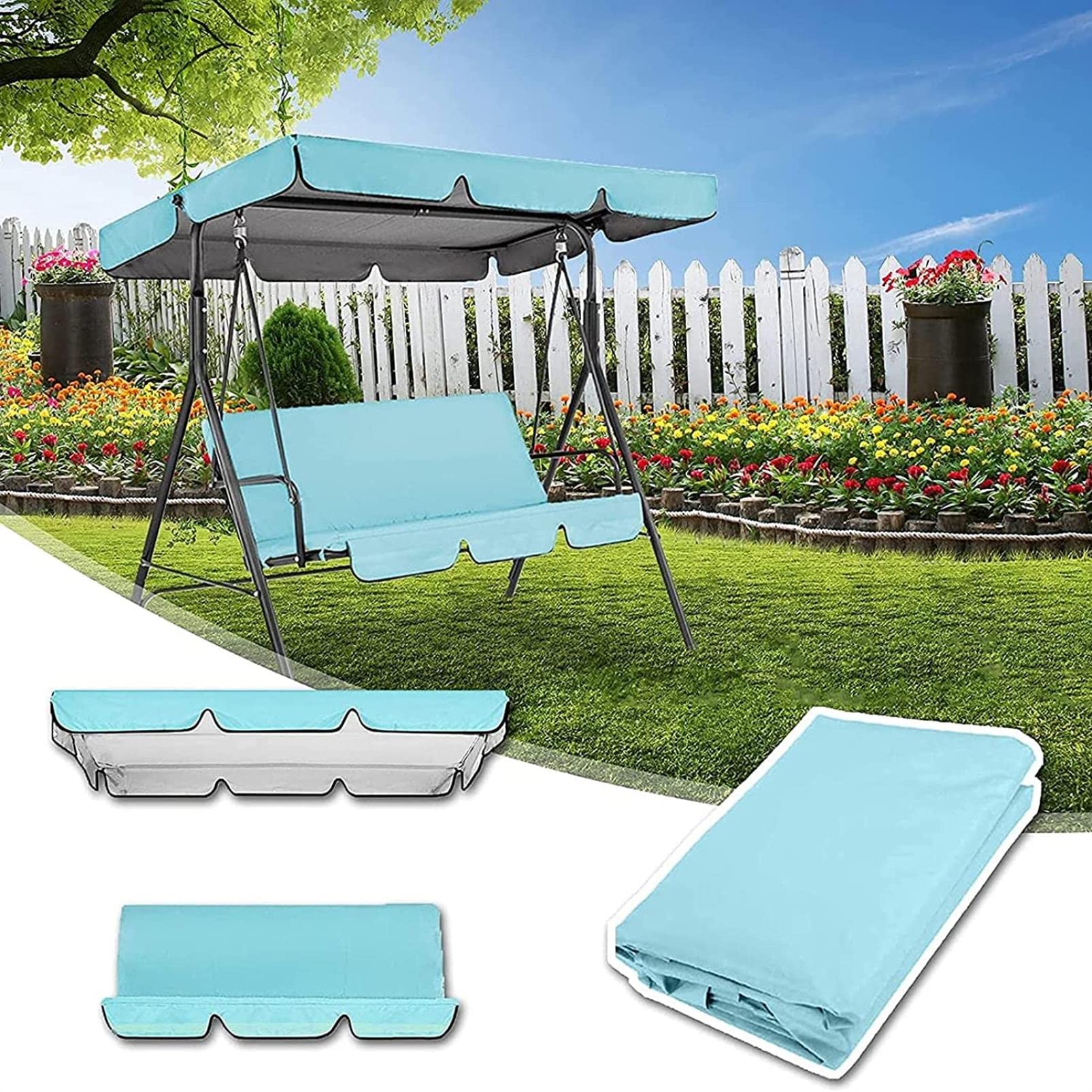 Tetto del Dondolo da Giardino Ricambio, Copertura di Ricambio per Altalena a baldacchino da 2/3 posti, da Giardino con Cuscino Universale, 210D Impermeabile/Anti-UV Rivestimento in Argento Oxford Cl