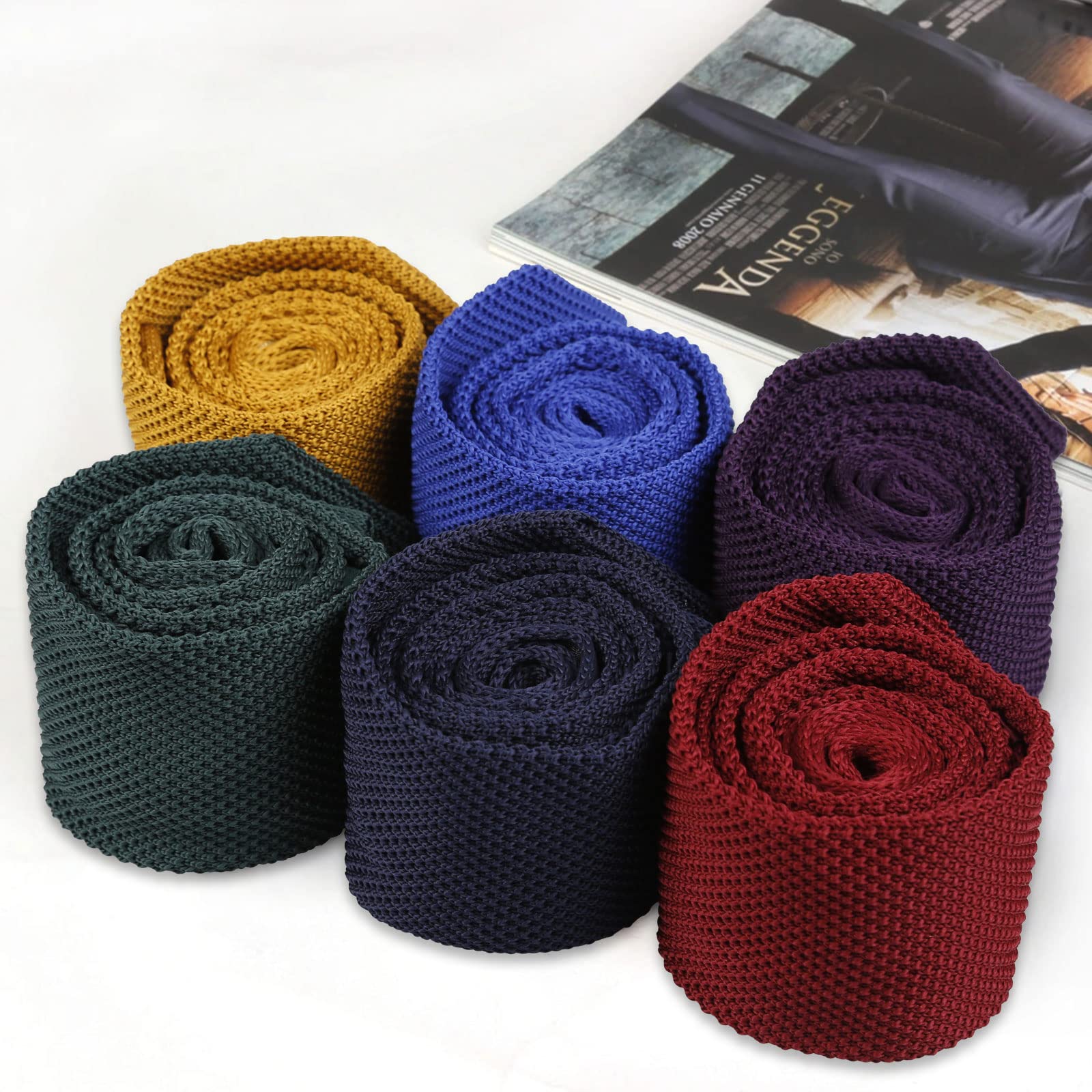 Alizeal Cravate en Tricot pour Hommes, Cravates Solides et Fines en Tricot