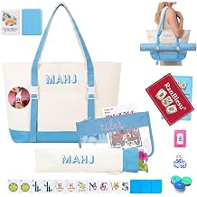 American Mahjong Tile Set, 166 Premium Blue Tiles, 4 All-in-One Color Racks/Pushers, Mahjong Accessories Mahjong Set Complete with Bag Ma Jong, Mah-Jongg, Majiang