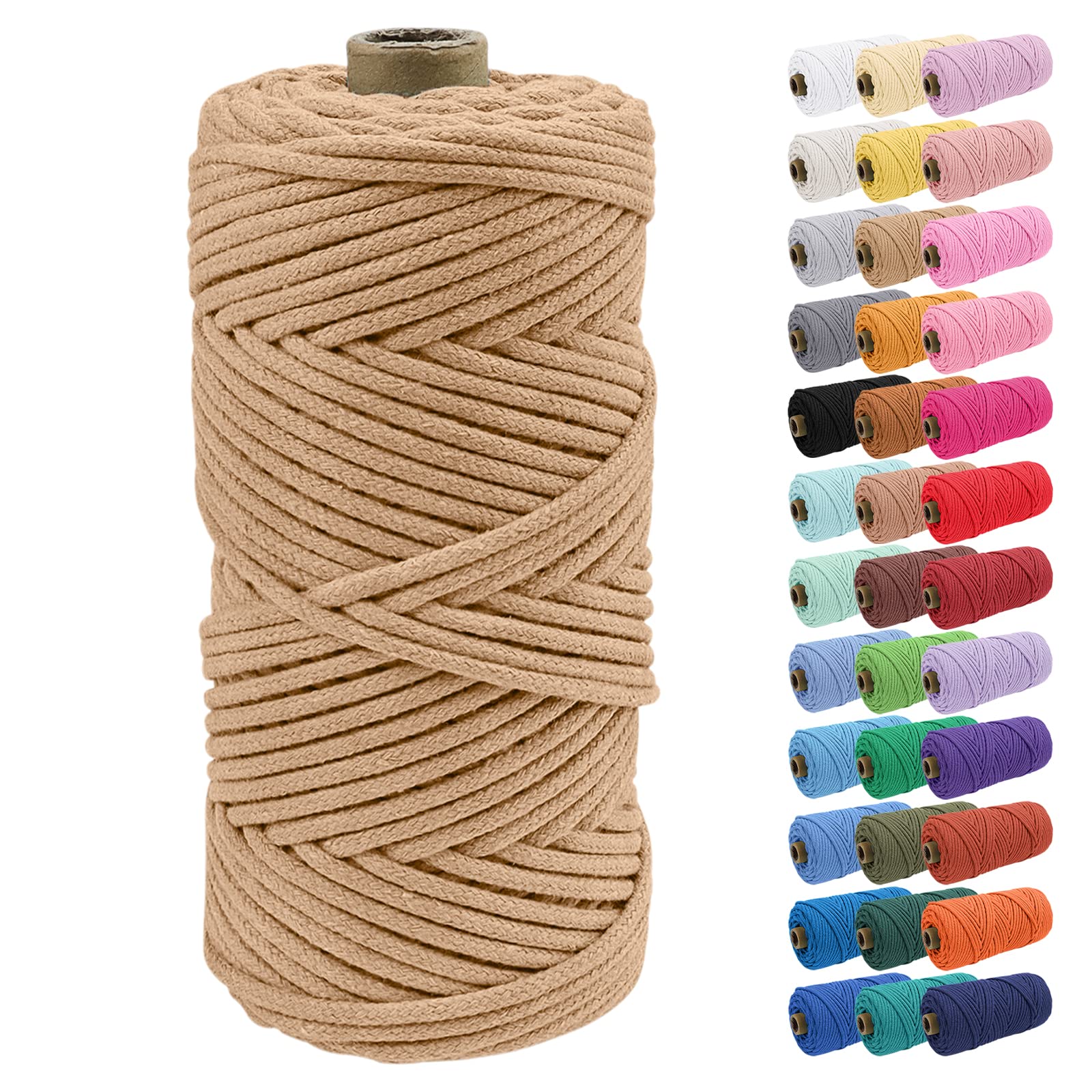 Uiopa 4mm Macrame Cord, 100m Braided Cotton Macrame Rope, Apricot Macrame Craft Rope for Crochet Bags, Wall Hangings, Plant Hangers, Dream Catchers, DIY Craft Projects