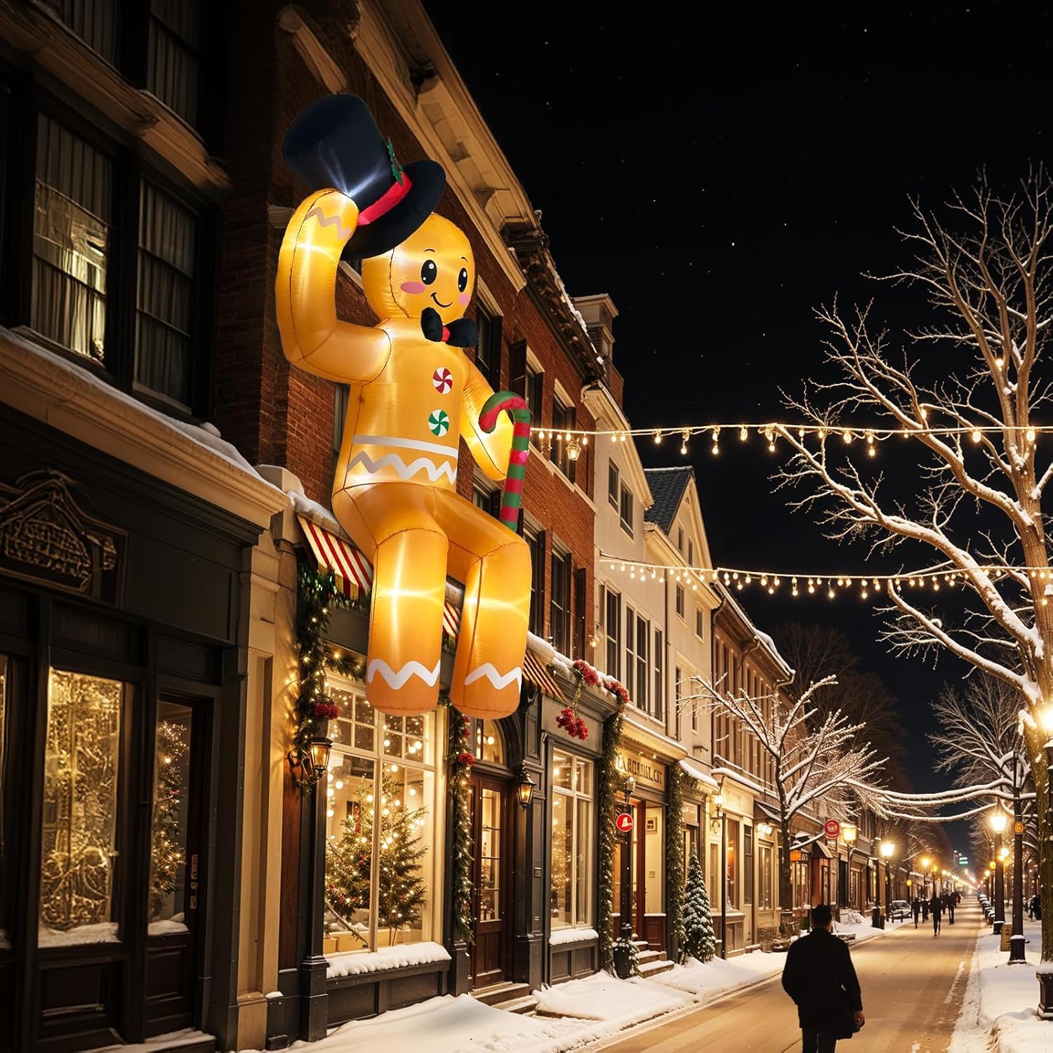 300CM Aufblasbare Weihnachtsdeko Außen, 10FT Kletternd Lebkuchenmann Deko Weihnachtsdekoration mit LED, XXL Weihnachtsdeko Aussen IP44 Wetterfest für Dach Außen Innen Garden Rasen