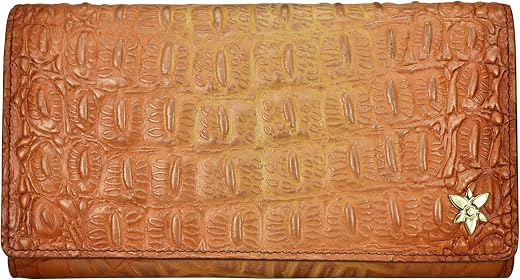 Anuschka Women’s Hand-Painted Genuine Leather RFID Blocking Three Fold Wallet - Croco Embossed Caramel