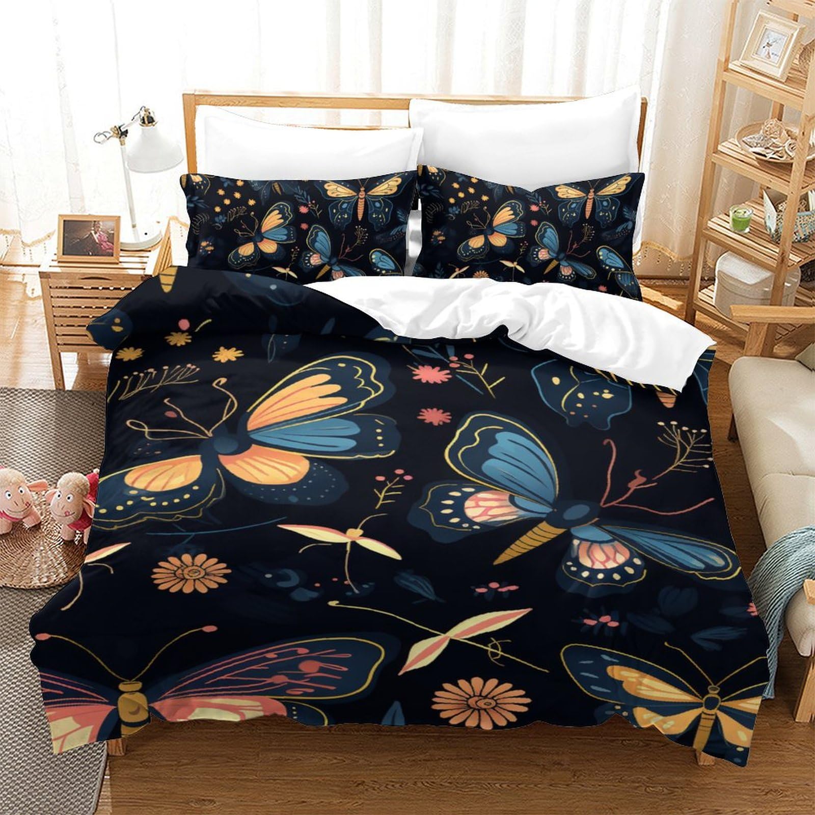 Housse de couette papillon 3D facile à border grâce à la fermeture éclair pour lit enfant