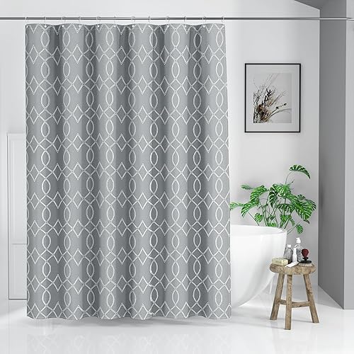 Yimobra Cortina de ducha pequeña de tamaño medio, 72 x 72 pulgadas, geométrica moderna y elegante, texturizada y lavable a máquina, con 6 ganchos,
