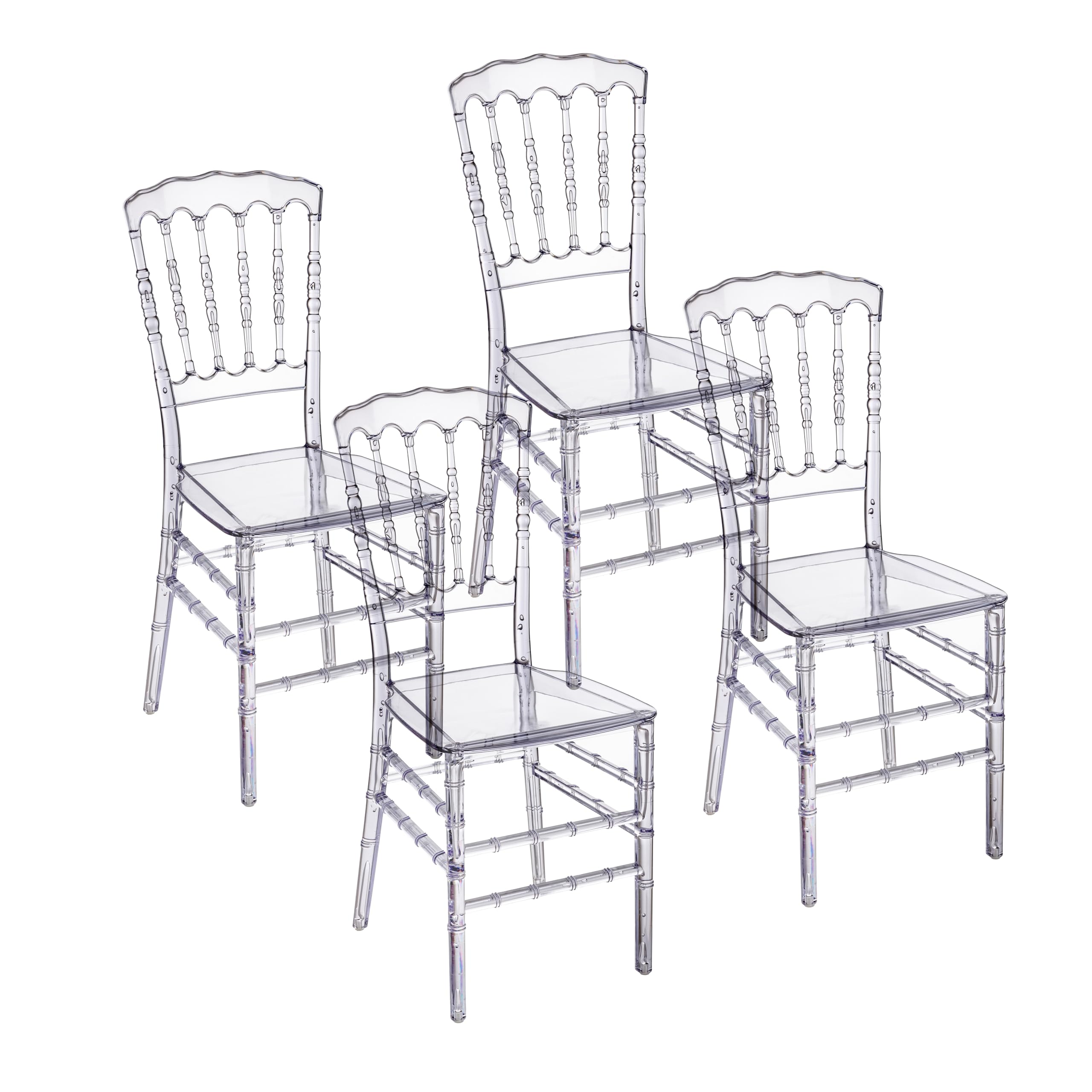Baroni Home Set aus 4 transparenten Polycarbonat-Stühlen, Elegantes stapelbares und wasserfestes Design für Wohnzimmer, Esszimmer, Schlafzimmer, 38X38X91 cm, Bambus