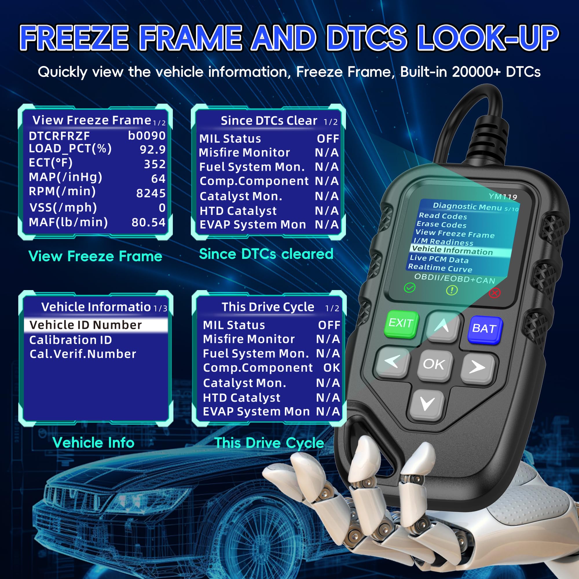 Strumento di Lettura del codice diagnostico Meccanico Professionale OBD2, Dati in Tempo Reale, Spia Controllo Motore, Strumenti scansione for Auto