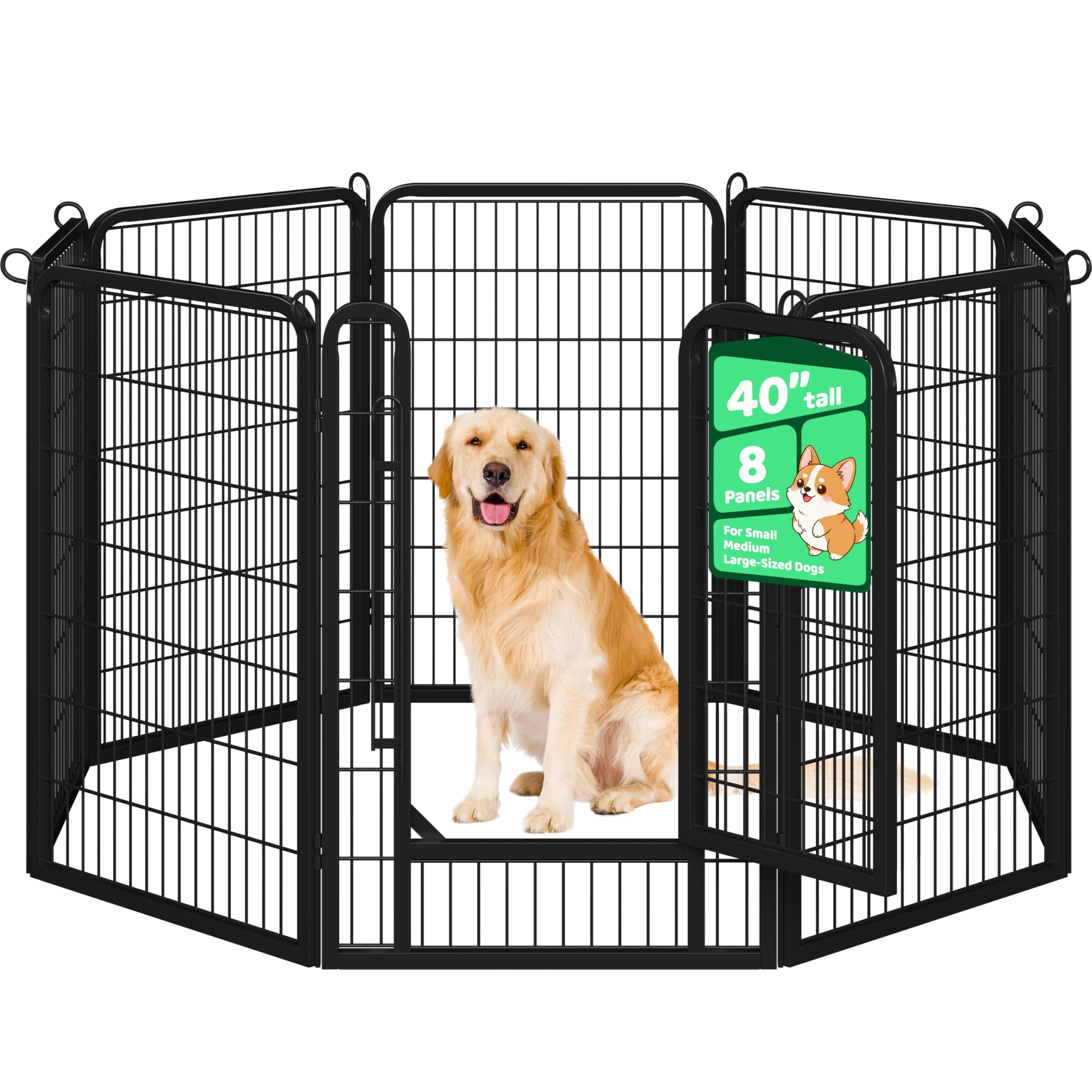 Dog Playpen Outdoor 40 inch 8 Panels Indoor Dog Fence Metal Dog Pen Heavy Duty Pet Puppy Exercise Pen for RV Camping Garden Yard