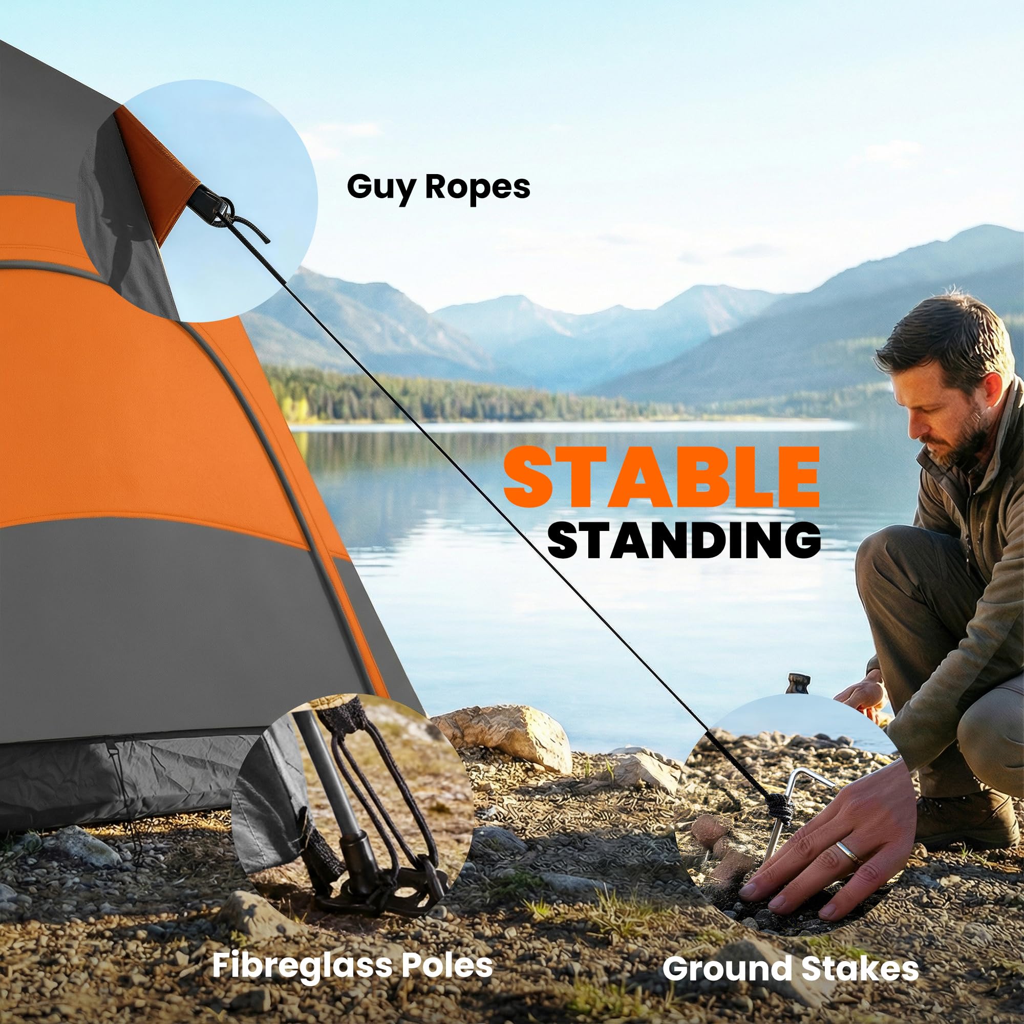 Tienda de campaña instantánea de Doble Capa Outsunny con Cubierta Impermeable, Tienda Domo Hexagonal para 4 Personas, Refugio de Camping portátil con Suelo Cosido y Bolsa de Transporte, Ideal para