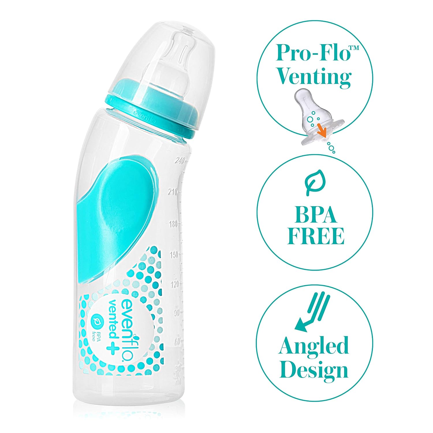 Evenflo Feeding Advanced Angled Vented Bottles, 9 Ounce (Pack of 6)