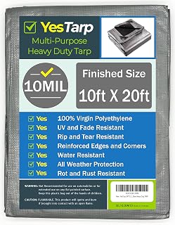 YesTarp 10FT X 20FT Silver Heavy Duty TARP, Multipurpose Waterproof, 10 mil Poly tarp, Protective Cover, Rust Proof Polycarbonate Grommets, All Weather, Durable, Reinforced Edges