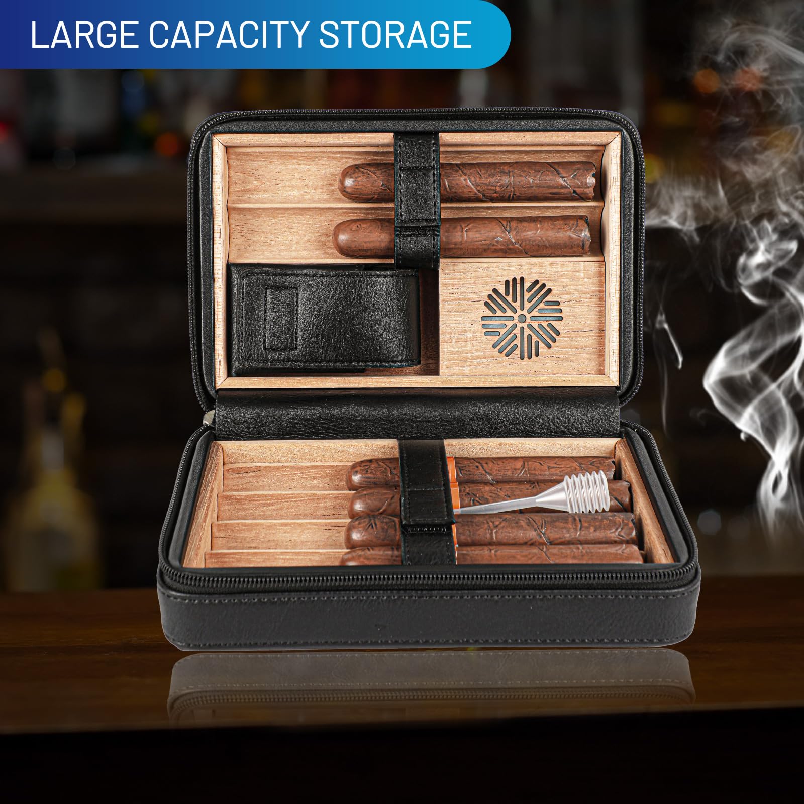 Humidificador de cigarros, Cuero de Estuche para Puros, Cortador de Puros, Caja humidora portátil de Viaje con humidificador