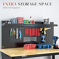 Vista 2 de Betterhood Banco de trabajo ajustable de servicio pesado de 48 pulgadas con tablero perforado grande, mesa de trabajo ajustable con tomas