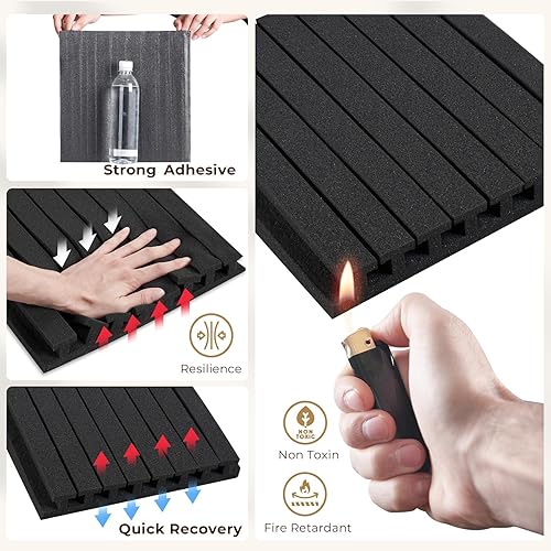 Miniatura 6 de VANGOA - Paneles de espuma a prueba de sonido para paredes, paquete de 18 paneles acústicos con nivel de burbuja de 14 x 12 x 0.4 pulgadas, paneles