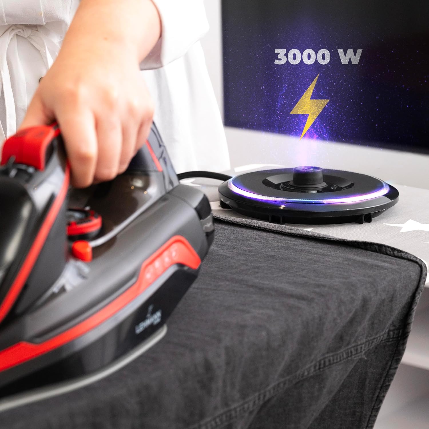 Person ironing with the LEHMANN LGOIR-2632 cordless iron