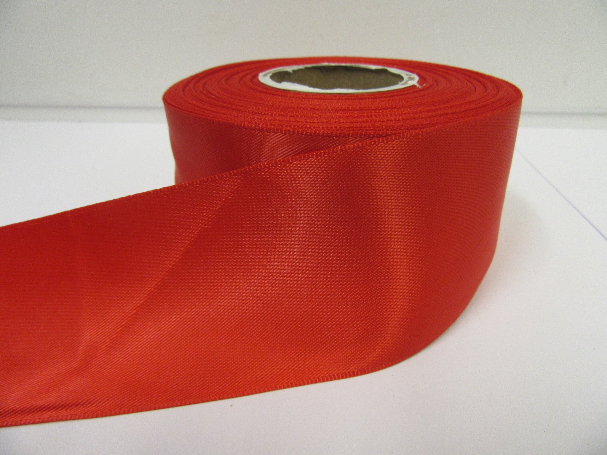 RED 1 Roll of 50mm x 25 metres Satin Ribbon Bright Poppy Red Double Sided 50 mm 5cm