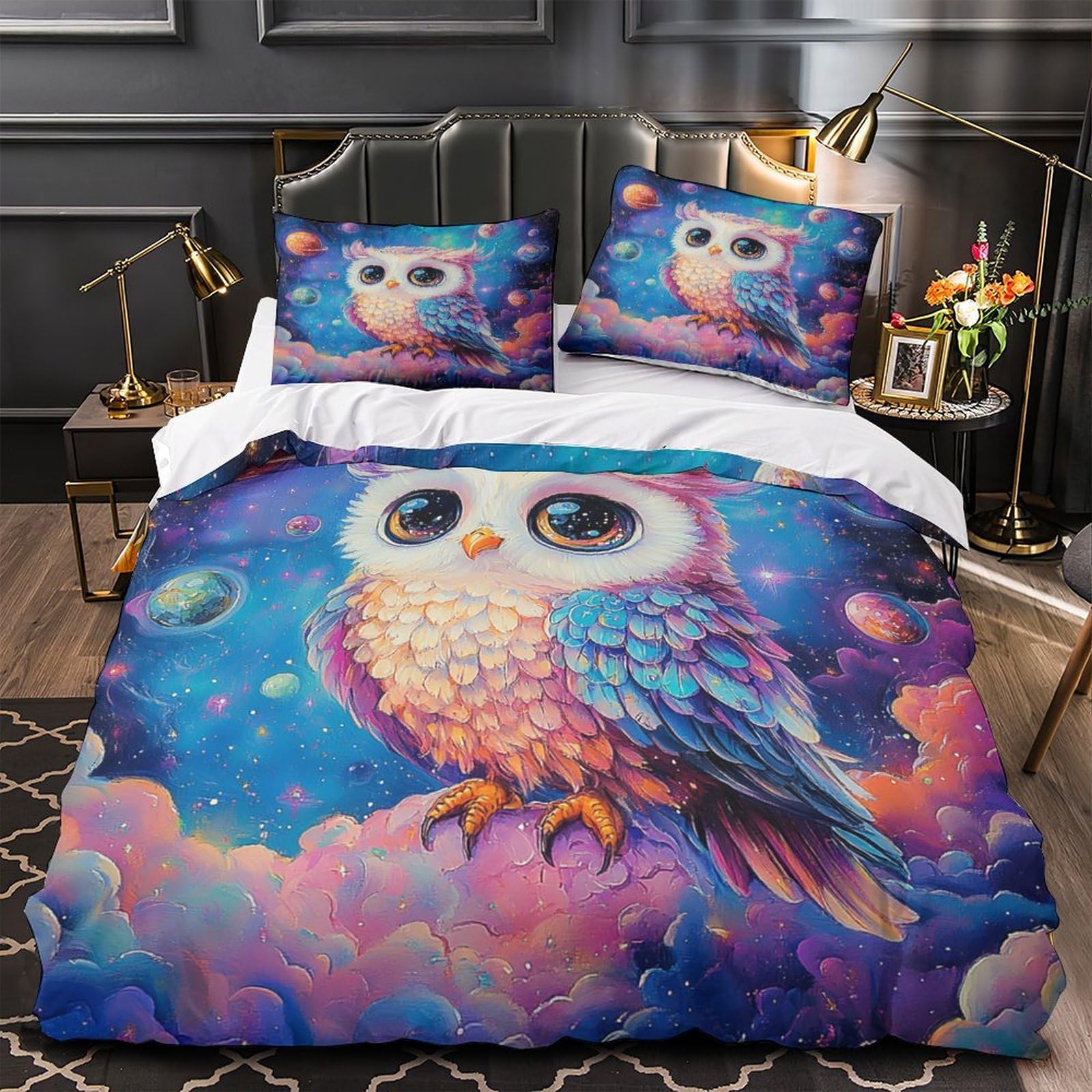 Drap de couette hibou 3D imprimé avec des couleurs inaltérables