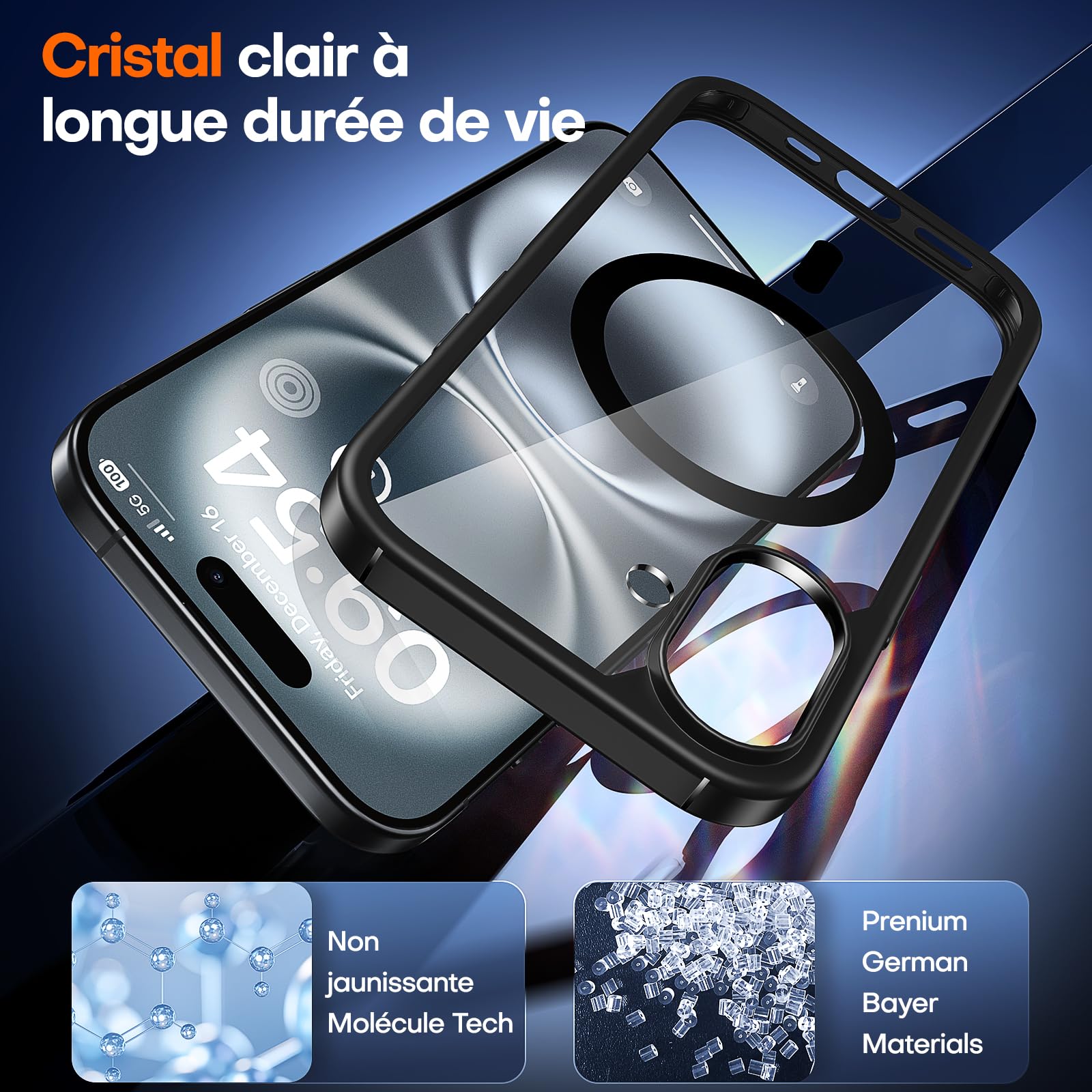 TAURI Coque Magnétique pour iPhone 16 Plus avec Bouton de Capture de Contrôle de Caméra, Compatible avec MagSafe [Protection Militaire][Anti-Jaunissement] -Coque Mince 6,7 Pouces-Noir
