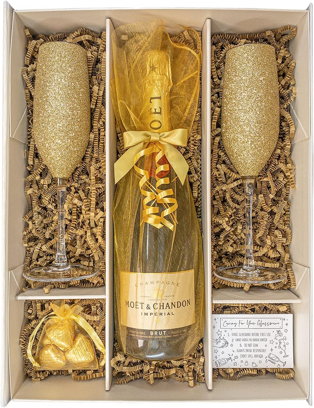 Moët & Chandon Impérial 75cl Gold Gift Set Hamper With 2 Matching Champagne Flutes, Chocolates and Gift Box - Golden Wedding, Congratulations Gift for Champagne Lovers