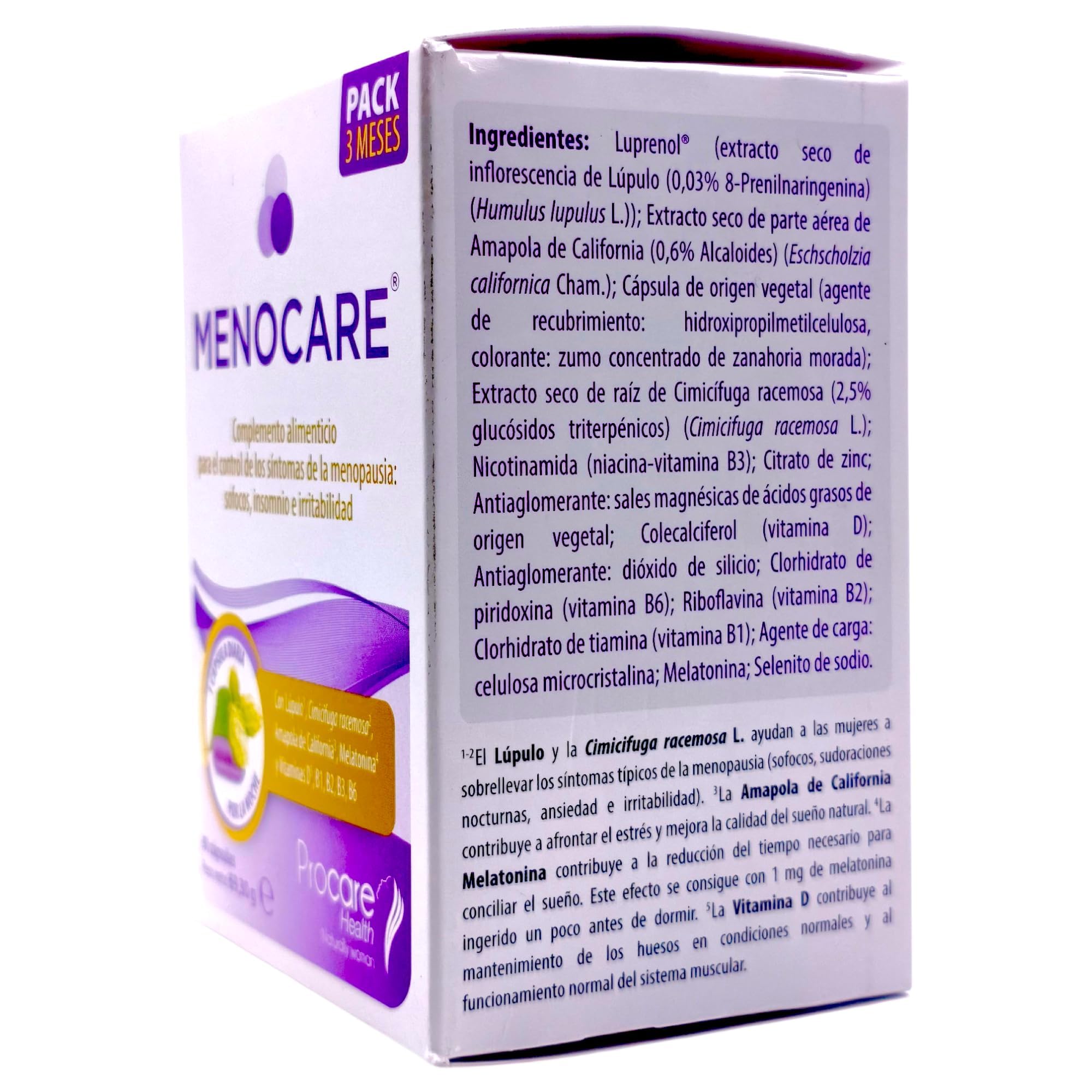 ProCare Health Menocare 90 Cápsulas - Suplemento Menopausia 3 Meses - Isoflavonas de Soja, Salvia y Cimicifuga - Alivio de Sofocos, Sudoración y Equilibrio Hormonal Femenino - Vitaminas B6, D3 y K2