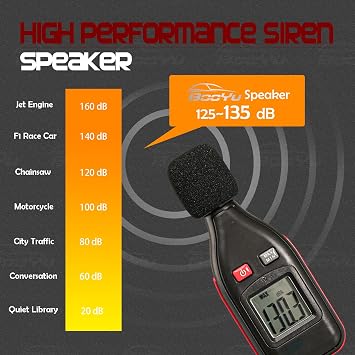 12V 200W 9 Tones Warning Emergency Siren PA System [Black Steel Speaker][125-135dB][Handheld Microphone][Hands-Free][2 x 10A Switches] for Tow Trucks, Construction Vehicles SUV ATV UTV