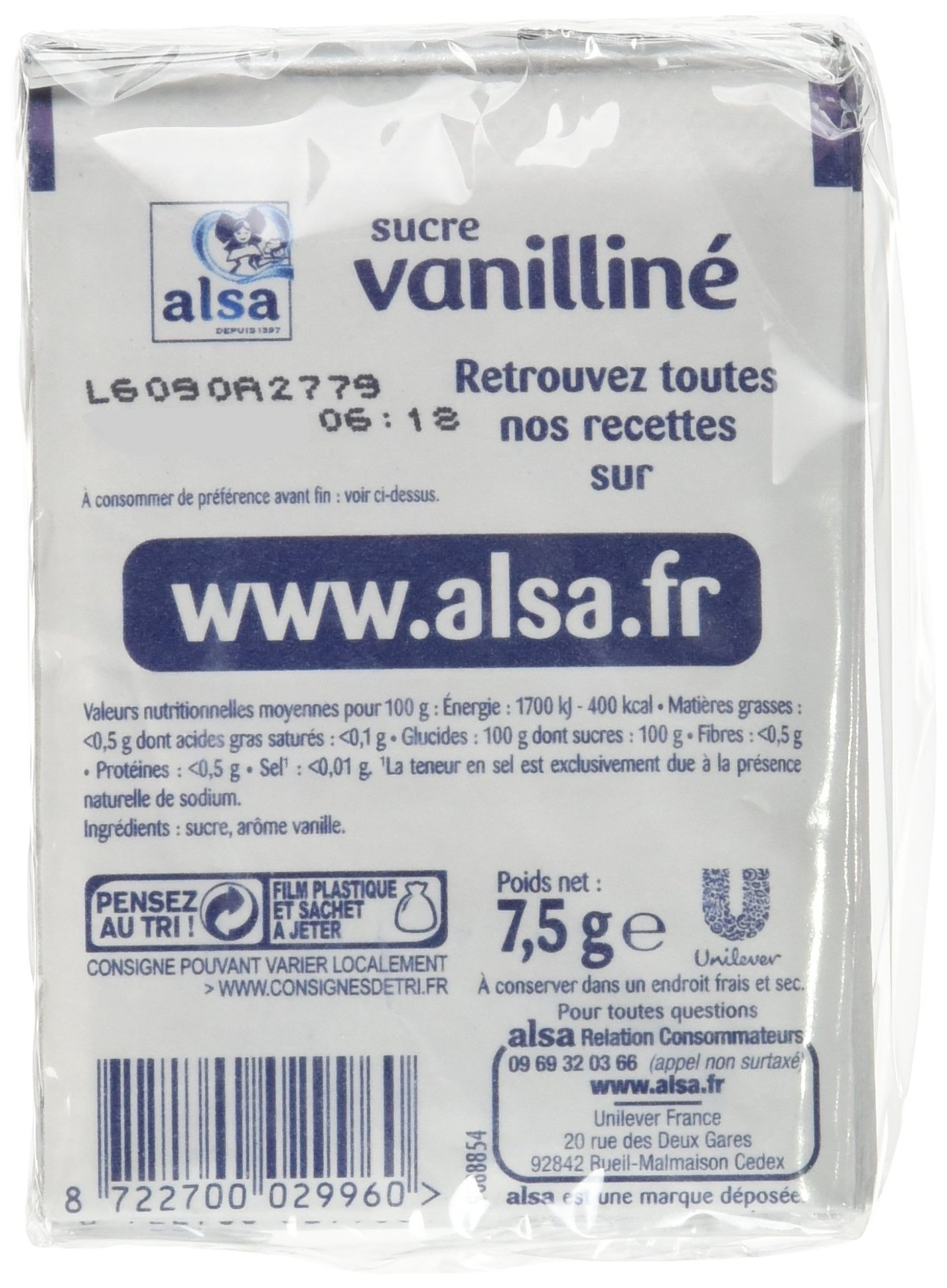 Alsa Sucre Vanilliné Arôme Artificiel Vanille 12 Sachets 90g - Lot de 4