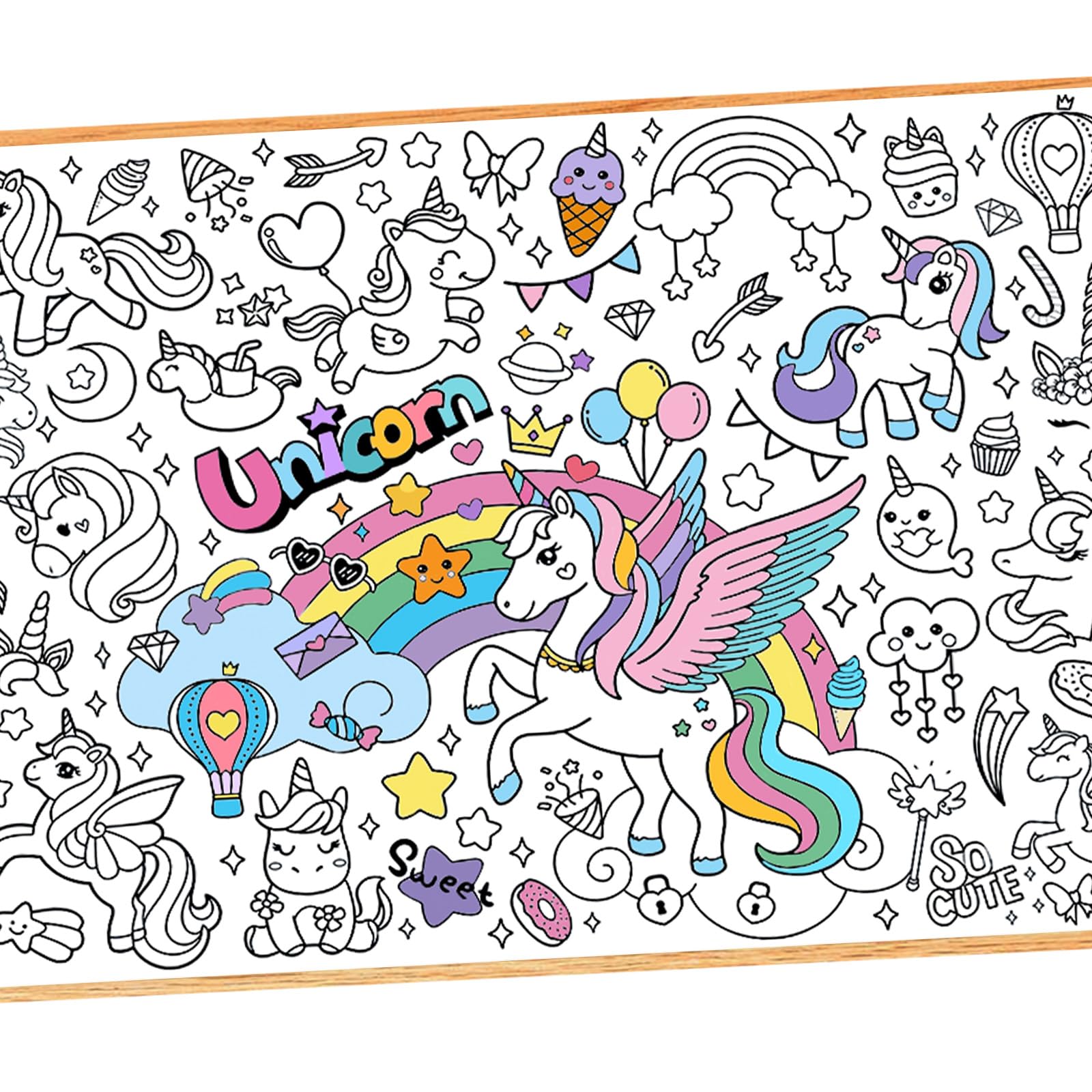 Leezead Giant Unicorn Coloring Tablecloth & Poster - Unicorn Party Table Cover with Coloring Paper for School, Classroom, Family Activity & Birthday Party Supplies